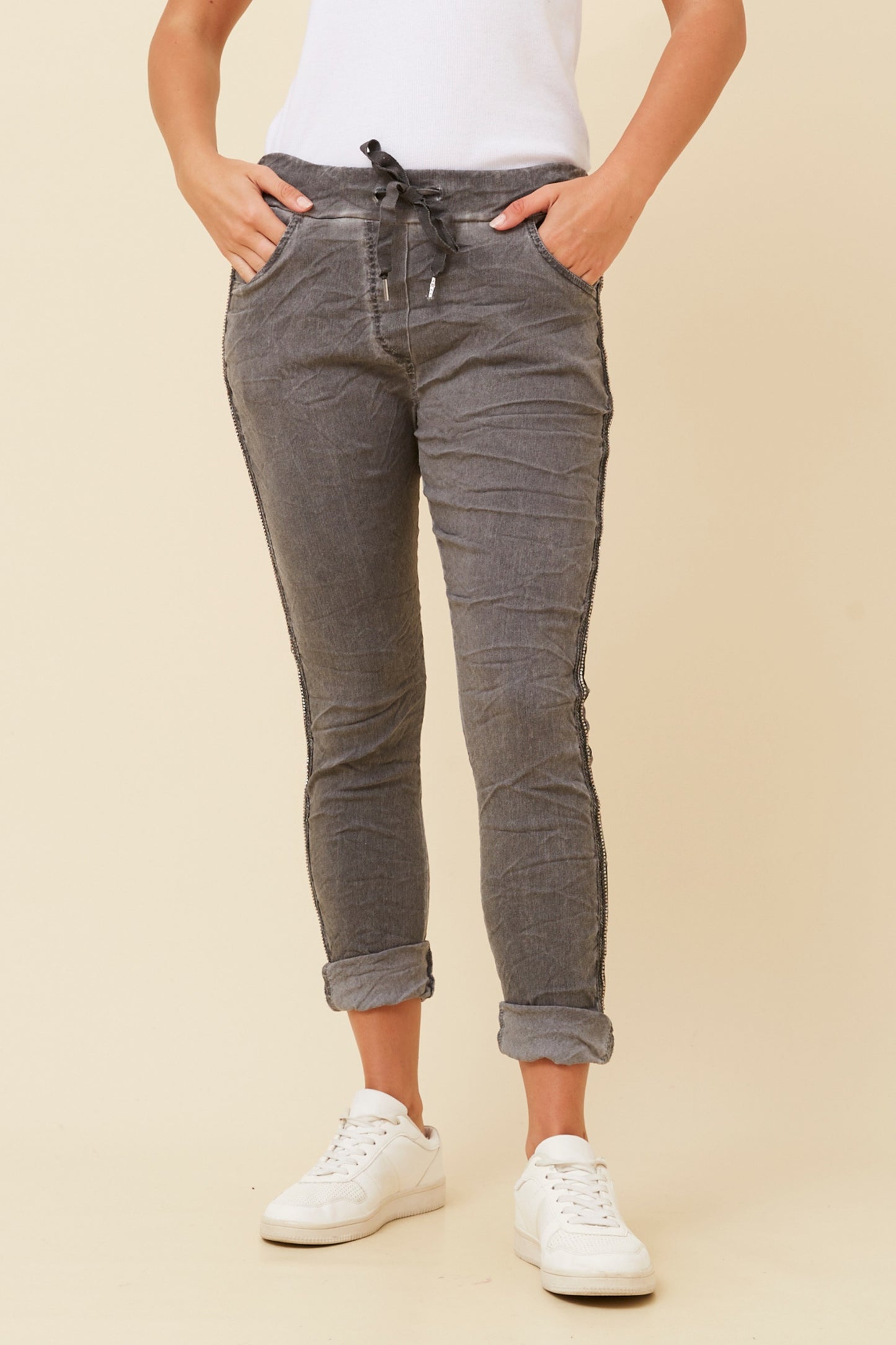 Diamante Detail Italian Pants P516408 Dark Grey