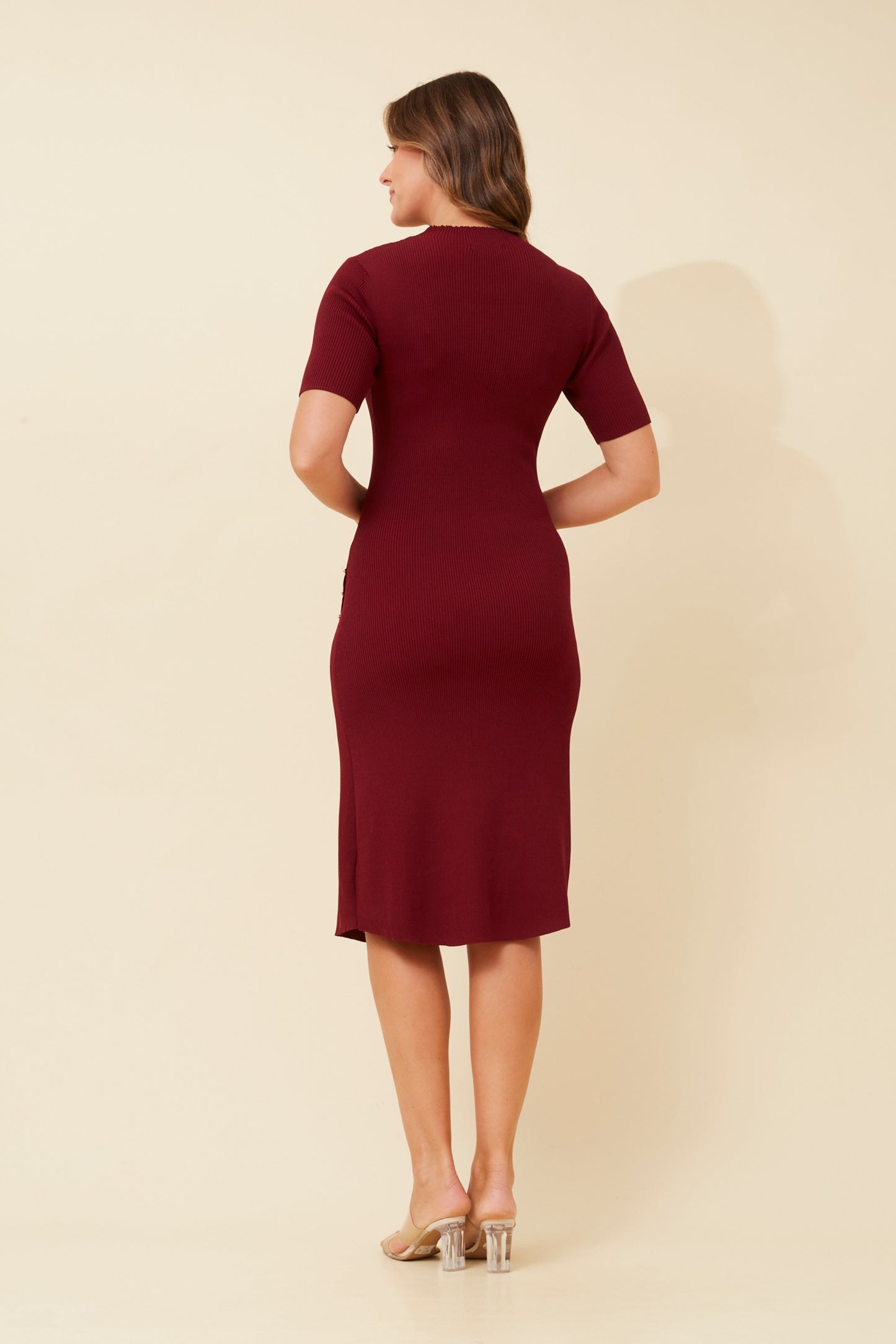 Miranda Knit Midi Dress KD520490 Burgundy