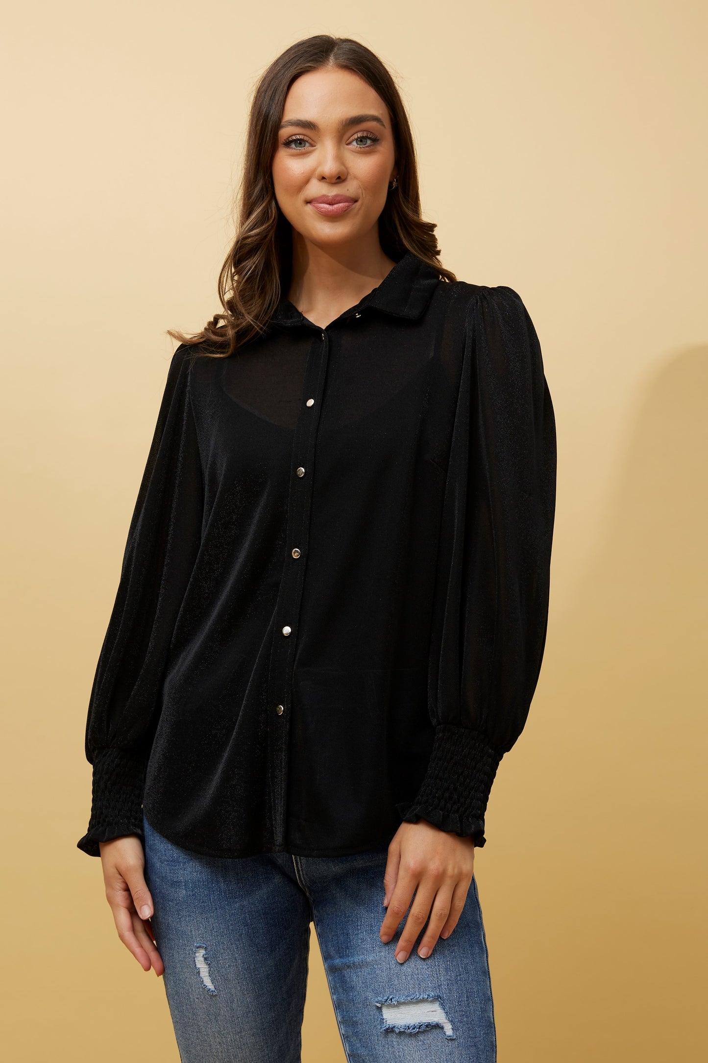 Helia Sequin Shirt T514496 Black