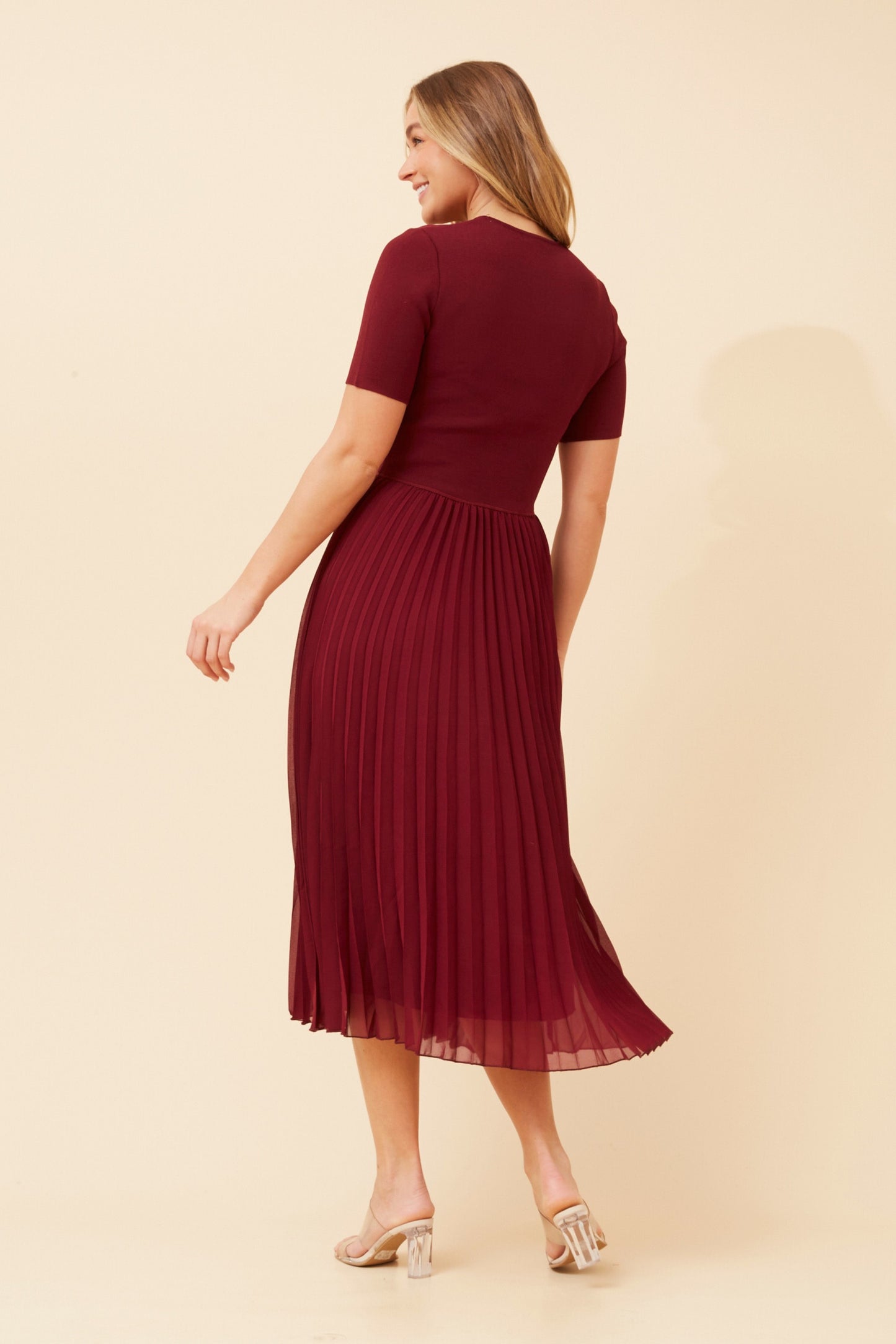 Siyra Pleated Knit Dress KD523893 Red Dahlia