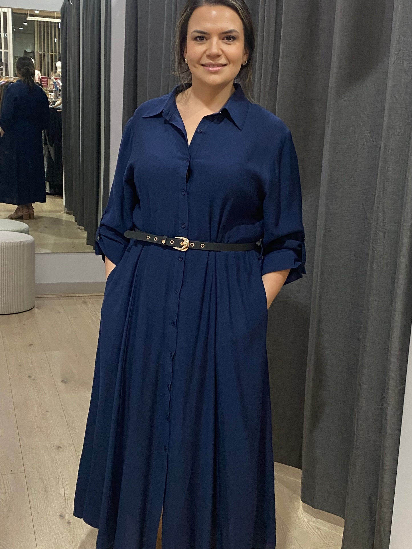 Inea Midi Shirt Dress Navy