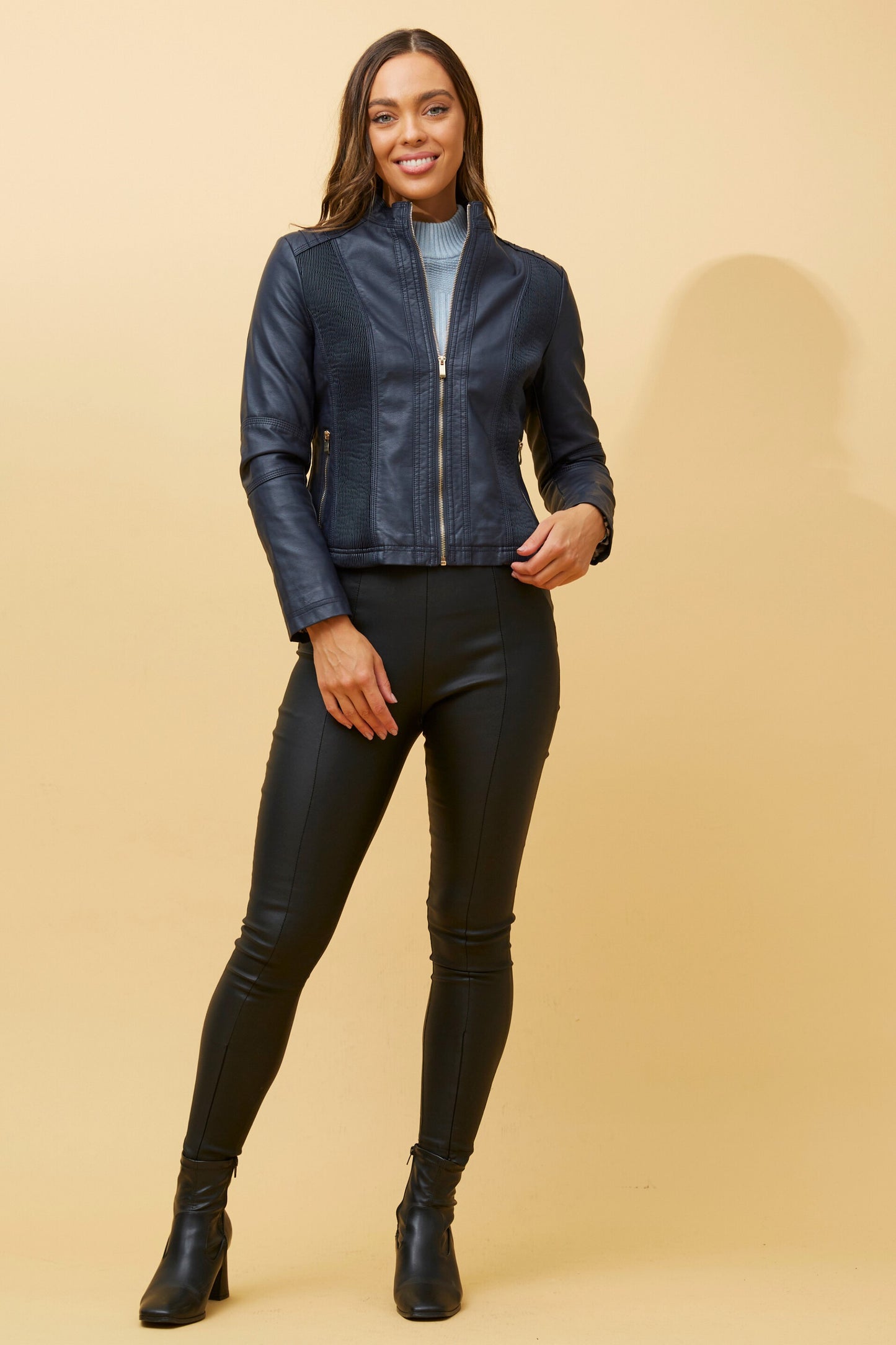 Leather Biker Jacket Navy J508609