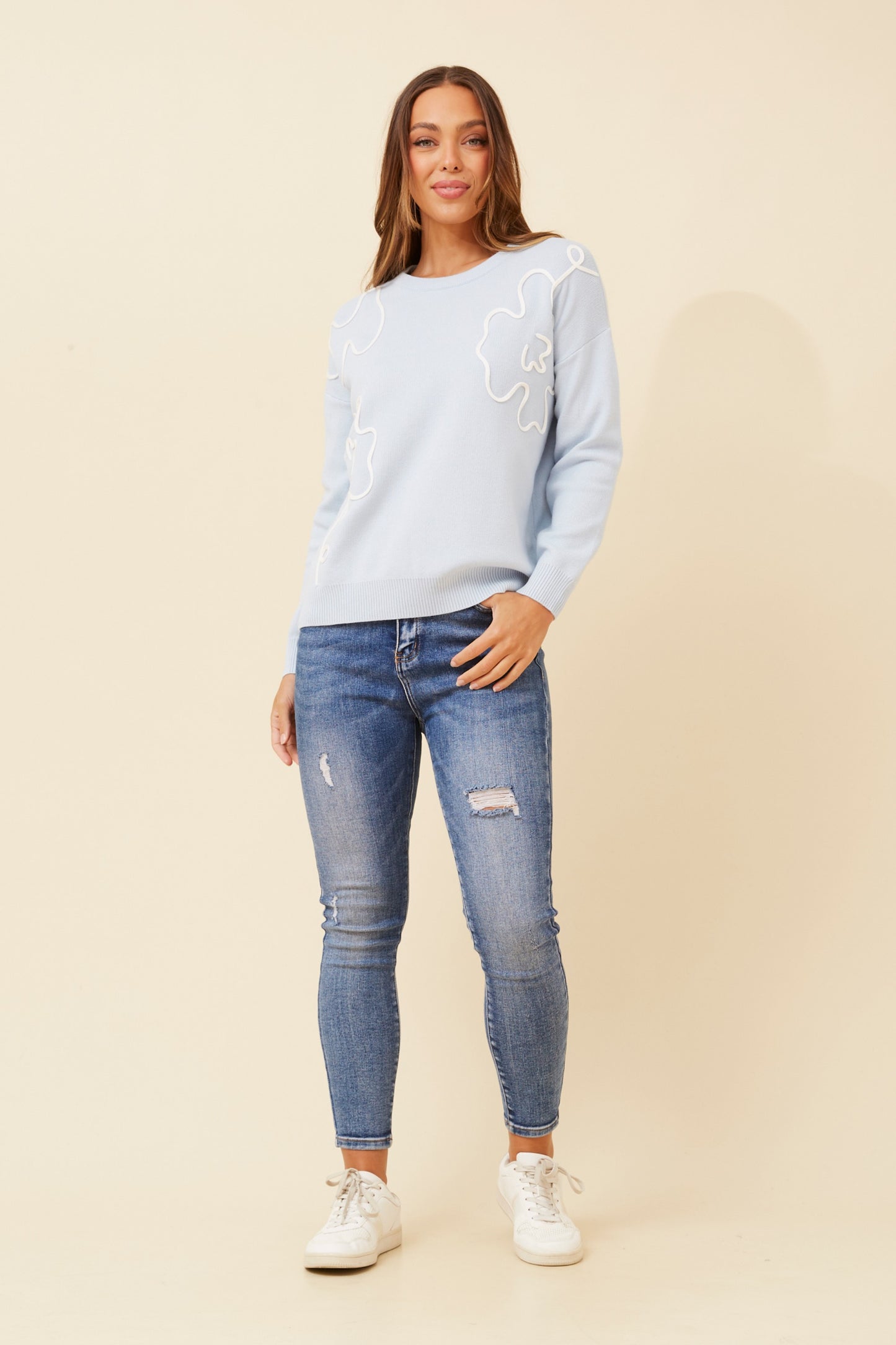 Marnie Contrast Cornelli Knit KP519480 Skylight