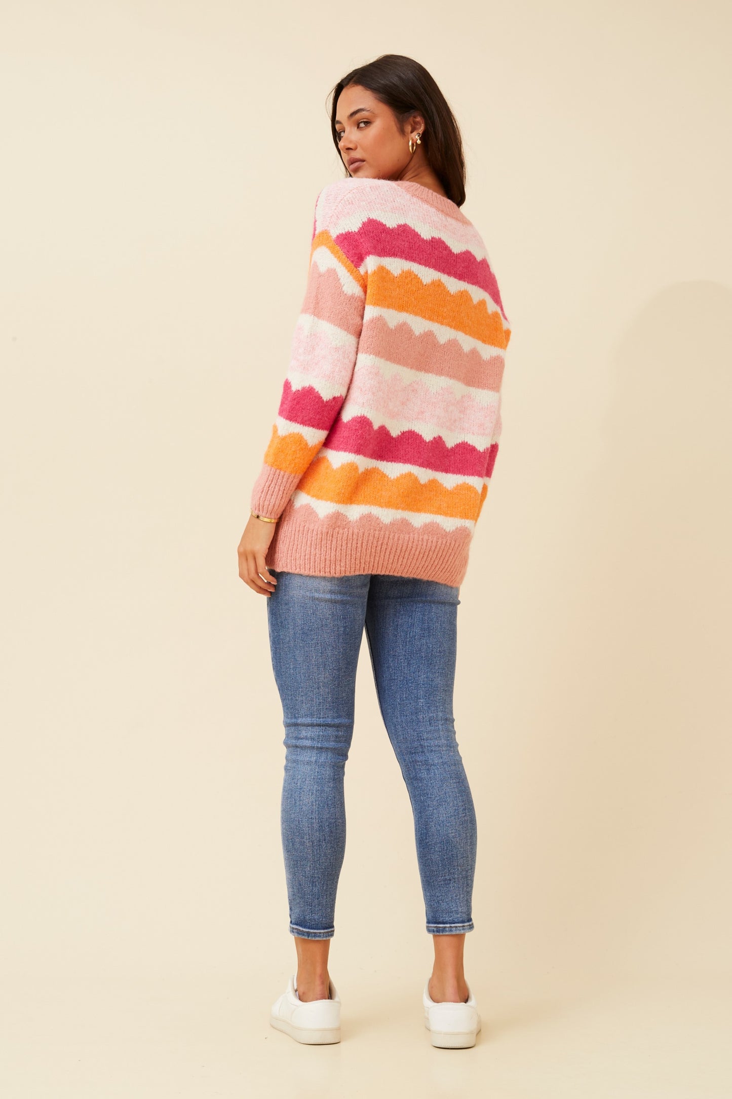 Elior Scallop Pattern Knit KP522460 Multi Orange