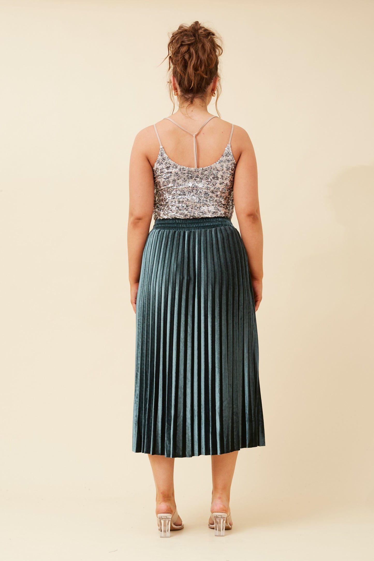 Cory Pleated Midi Skirt Emerald
