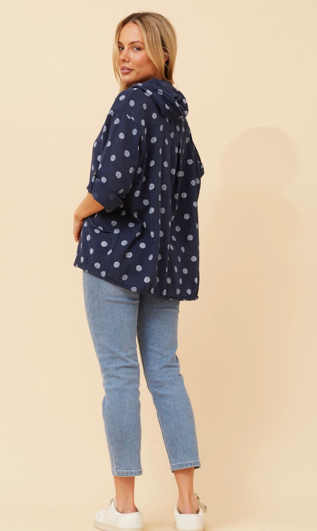 Seta Polka Dot Printed Hoody Jacket J526469 Navy/White