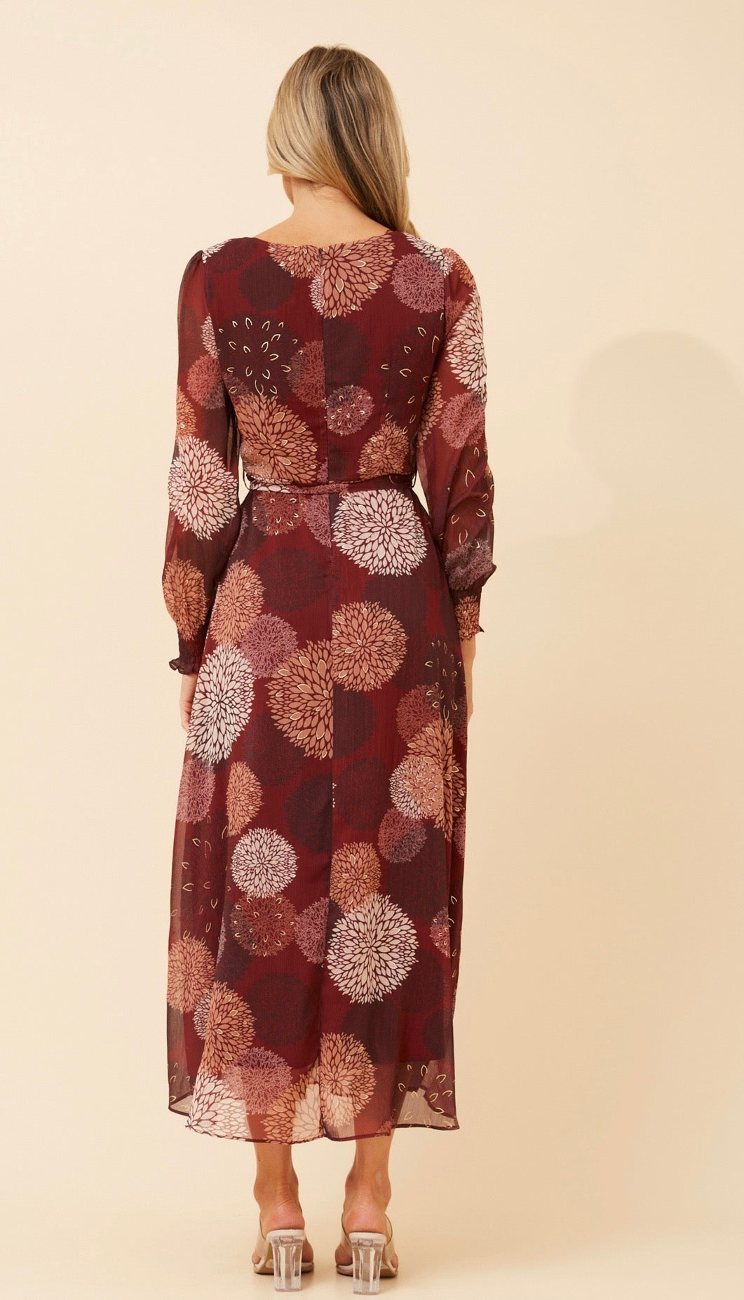 Joy Printed Maxi Dress D735373 Burgundy
