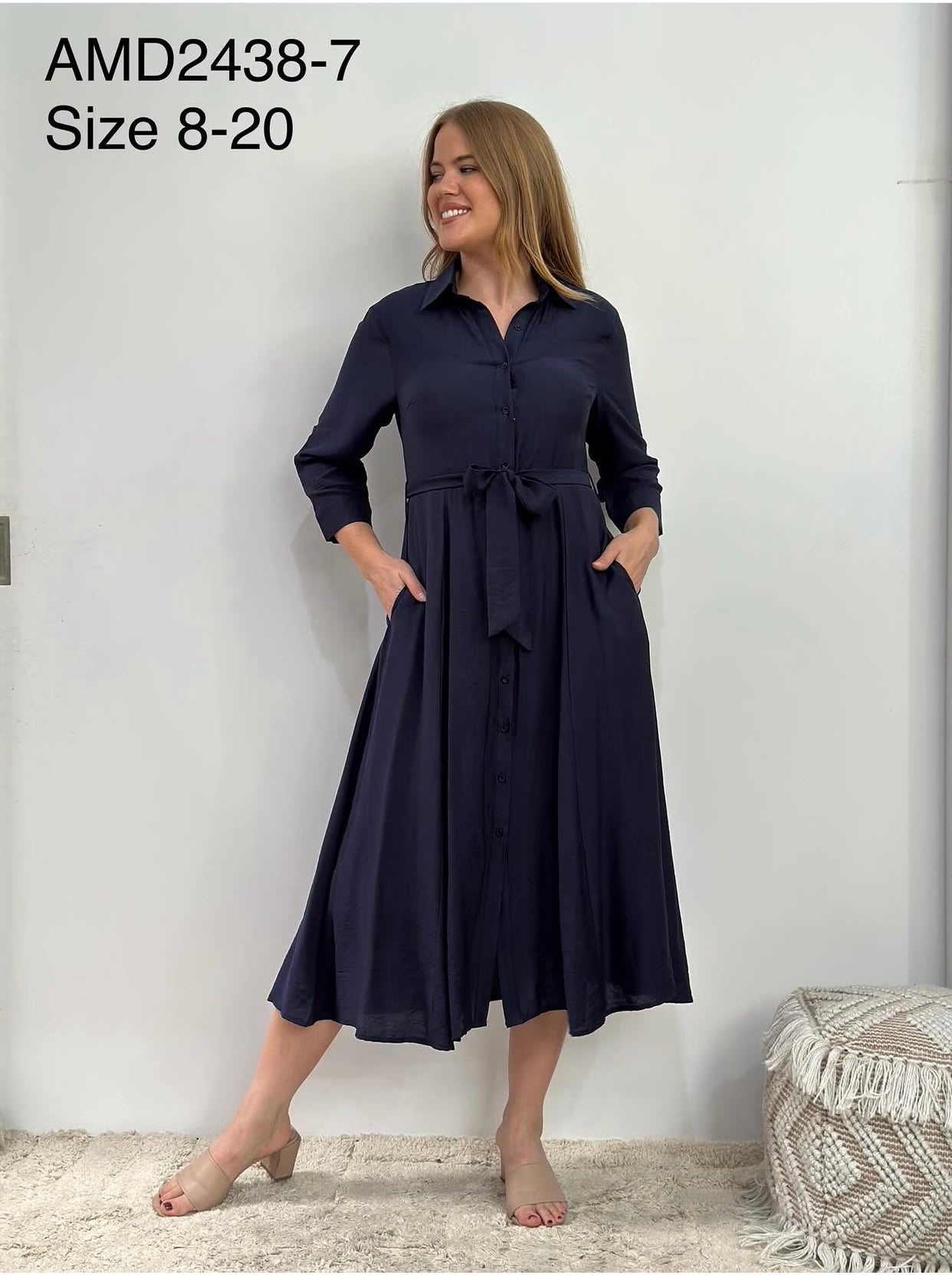 Inea Midi Shirt Dress Navy