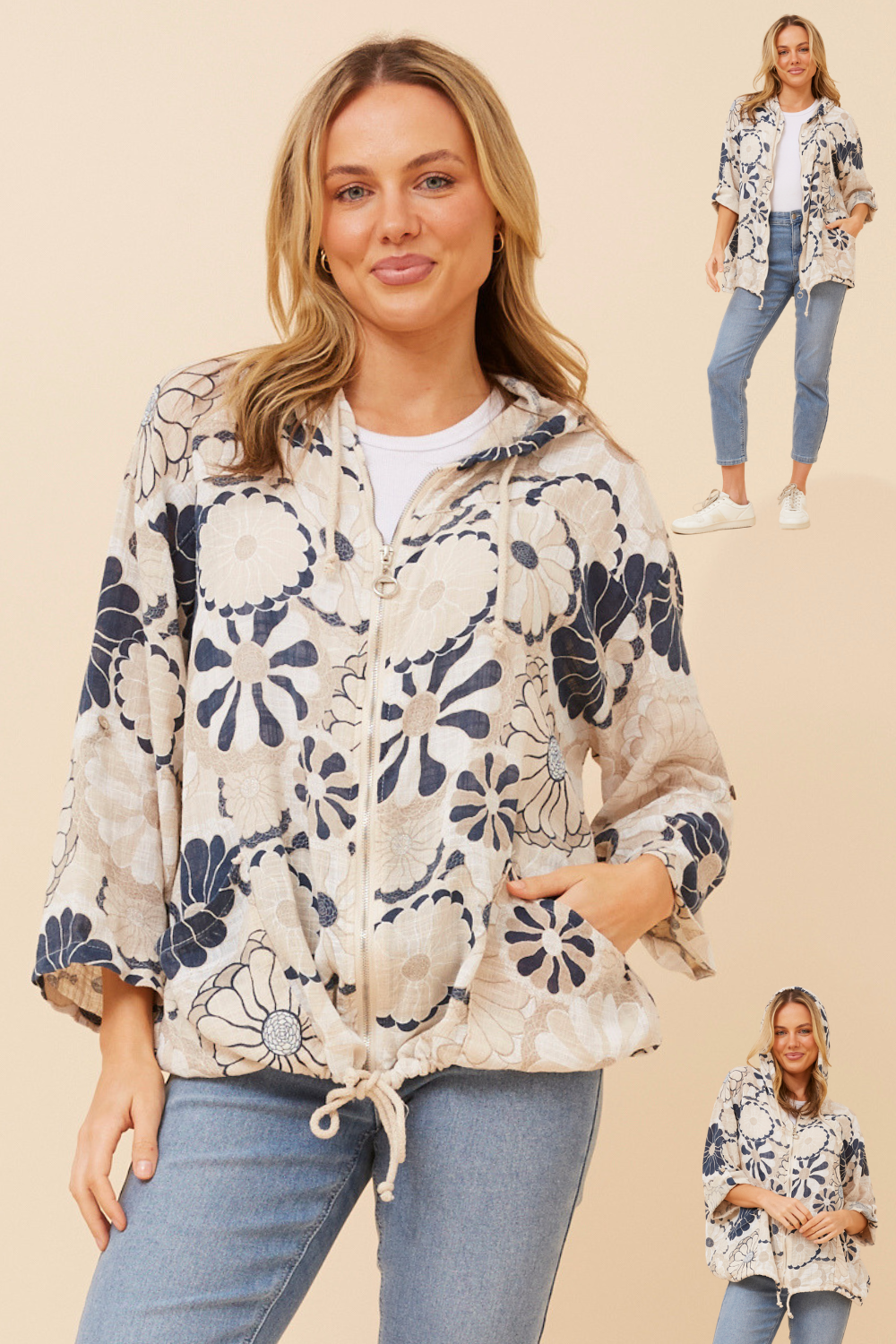 Seta Abstract Printed Hoody Jacket J526468 Beige