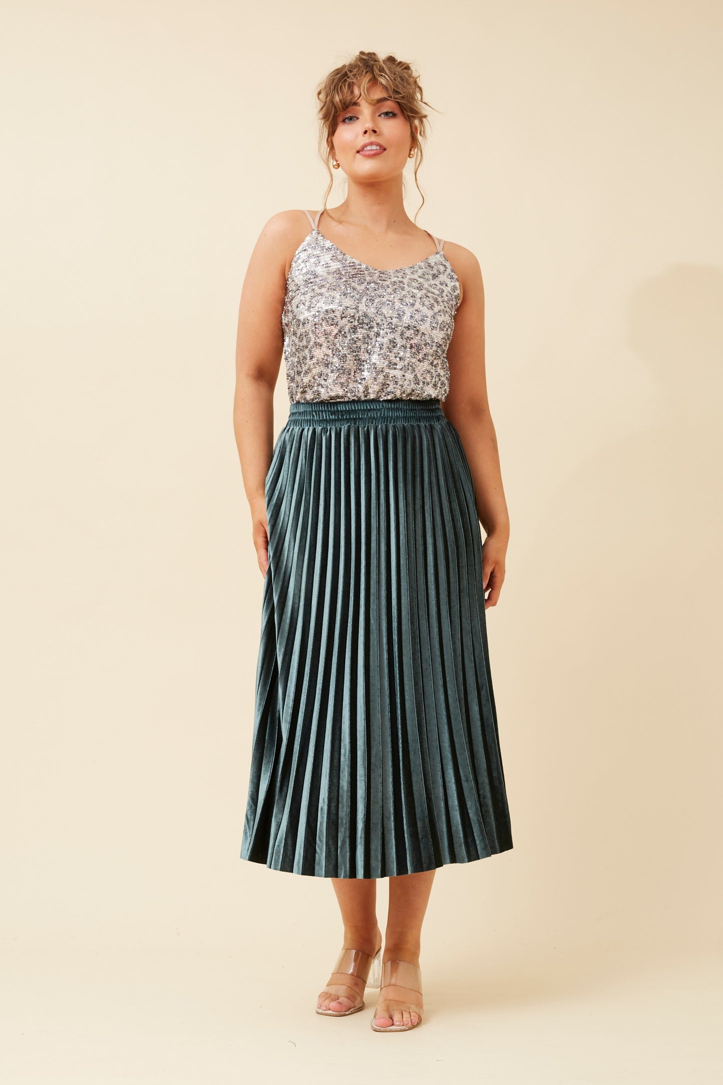 Cory Pleated Midi Skirt Emerald