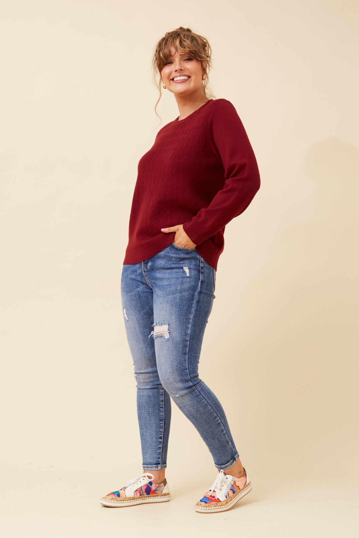 Mason Mini Diamond Pattern Knit Red Dahlia KP522514