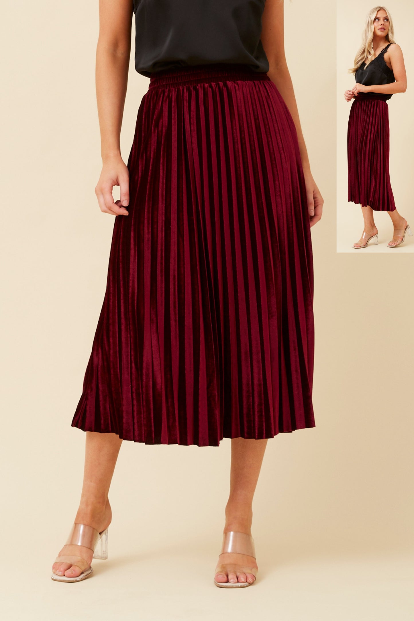 Cory Pleated Midi Skirt S512646 Red