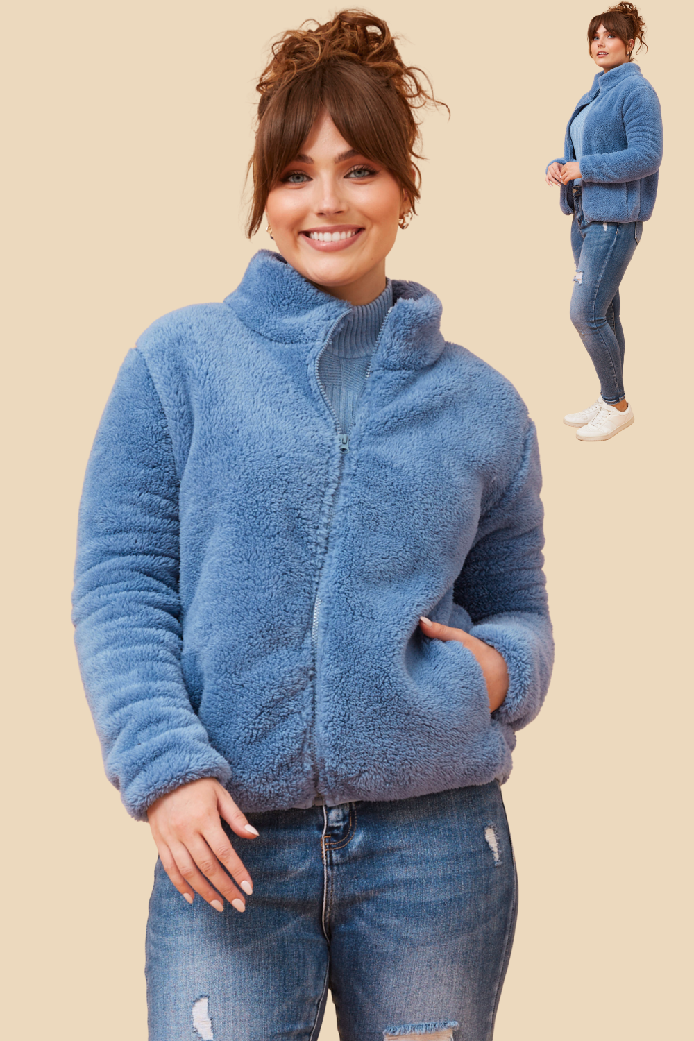 Front FAUX FUR Jacket- J526293 Indigo