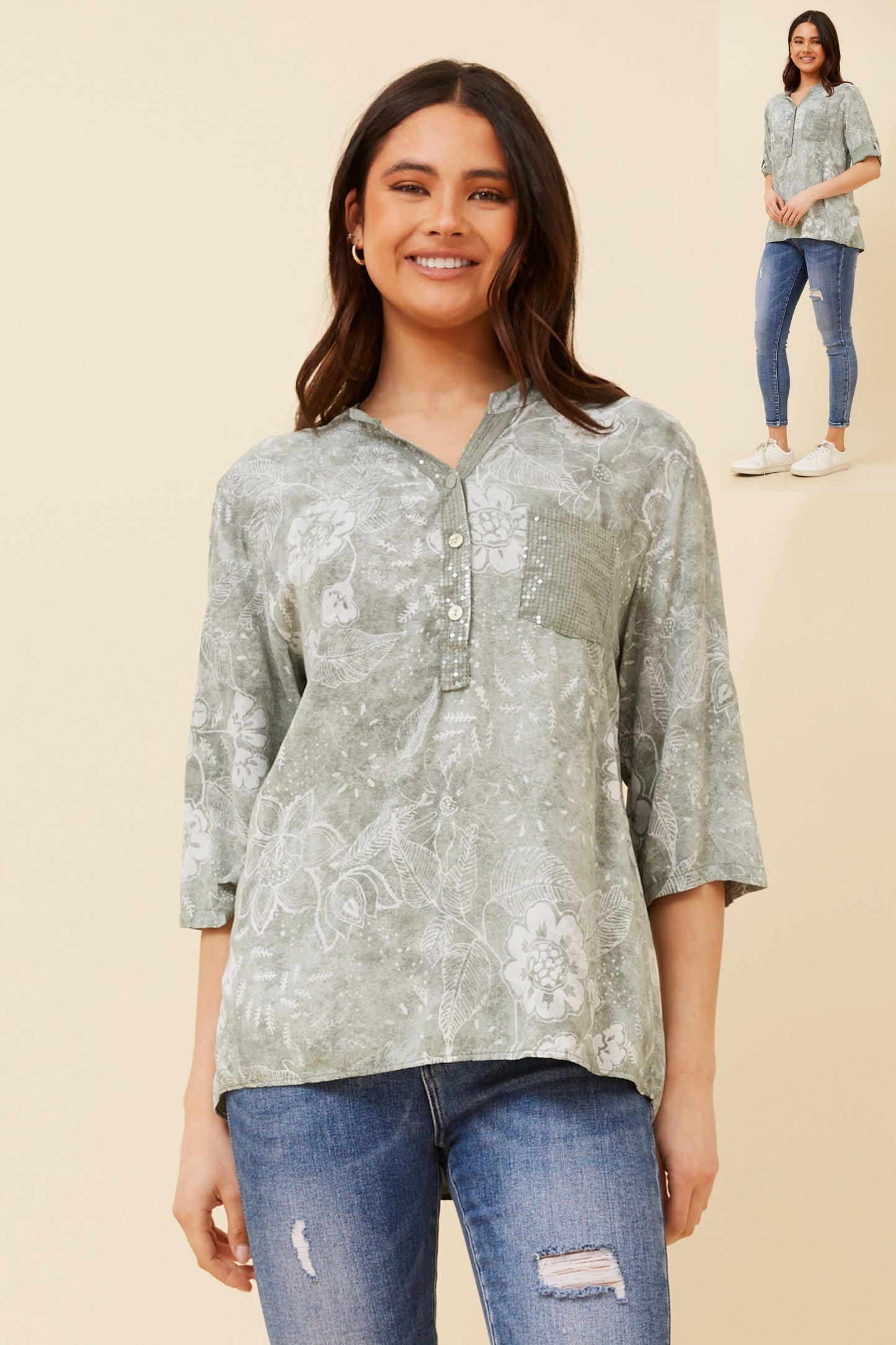 Sarina Floral Italian Shirt T520001 Sage