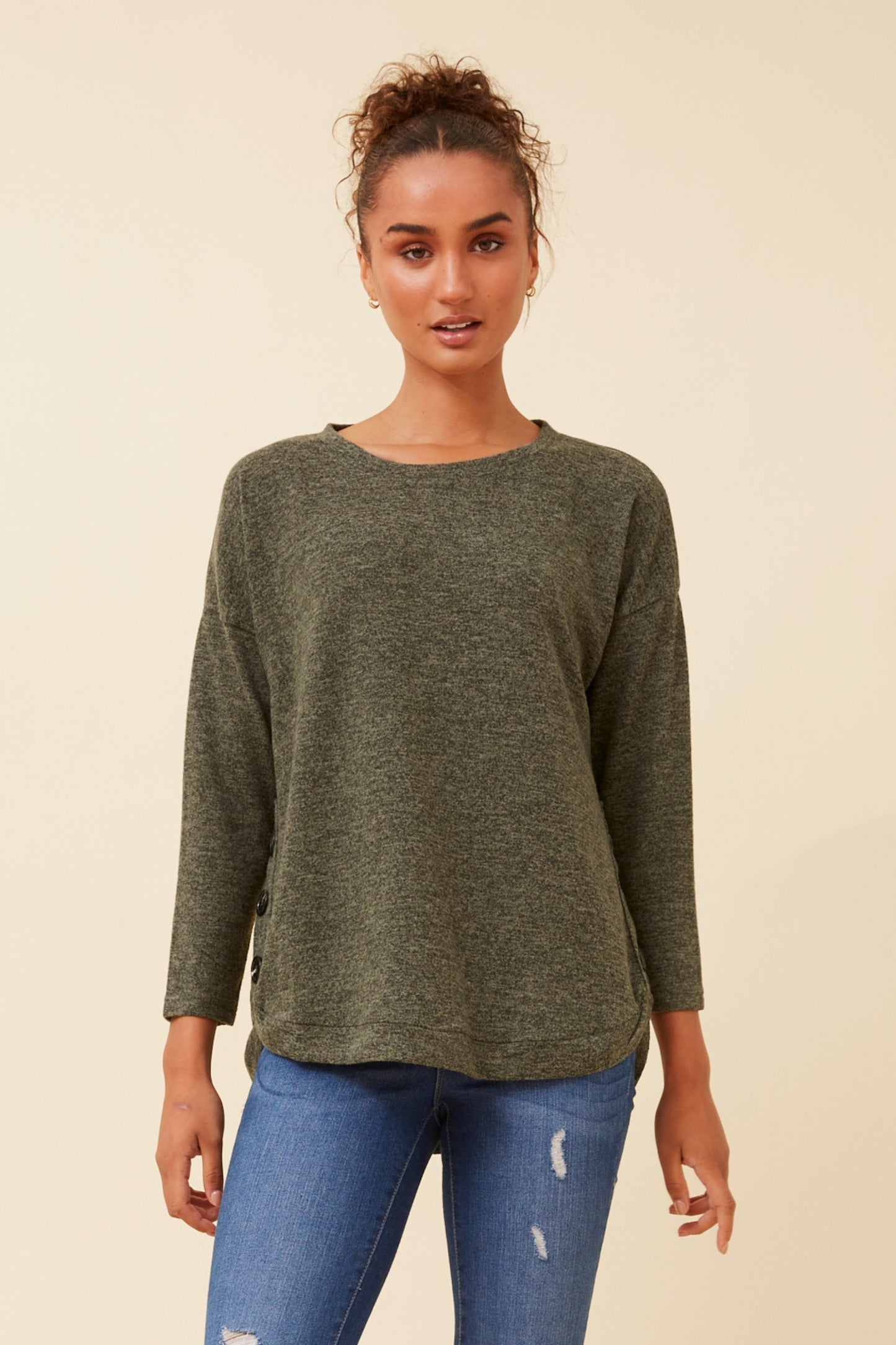 Ari Curved Hem Top T522369 Khaki