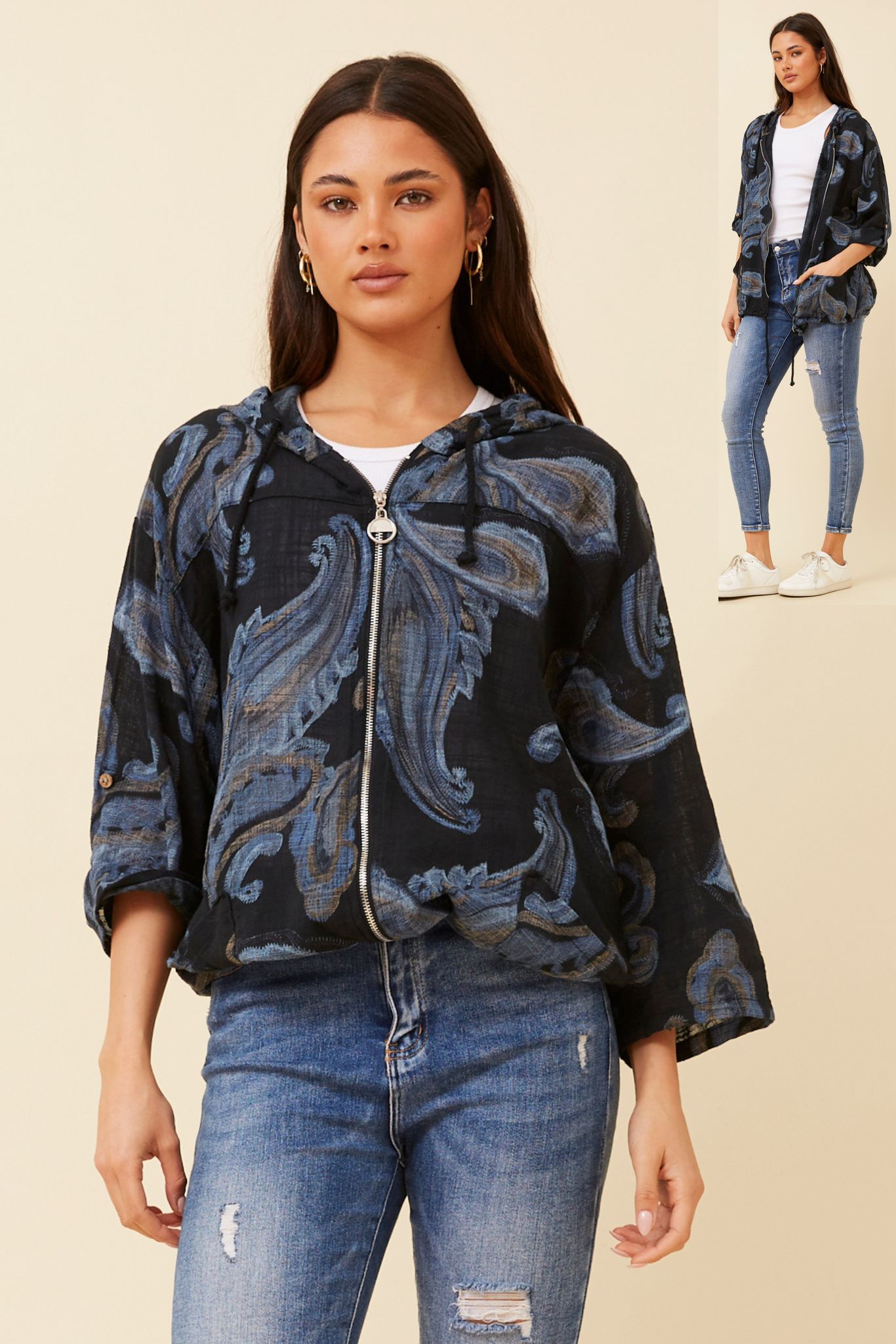 Seta Paisley Printed Hoody Jacket J522888 Black