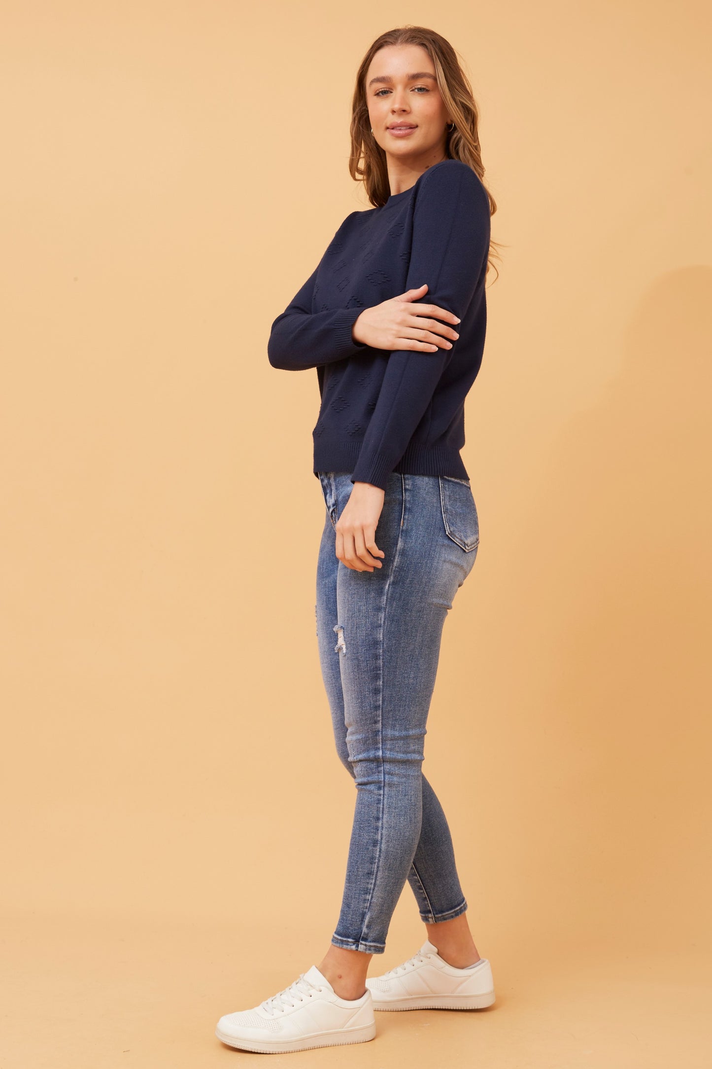 Beau Textured Pullover Navy KP518378