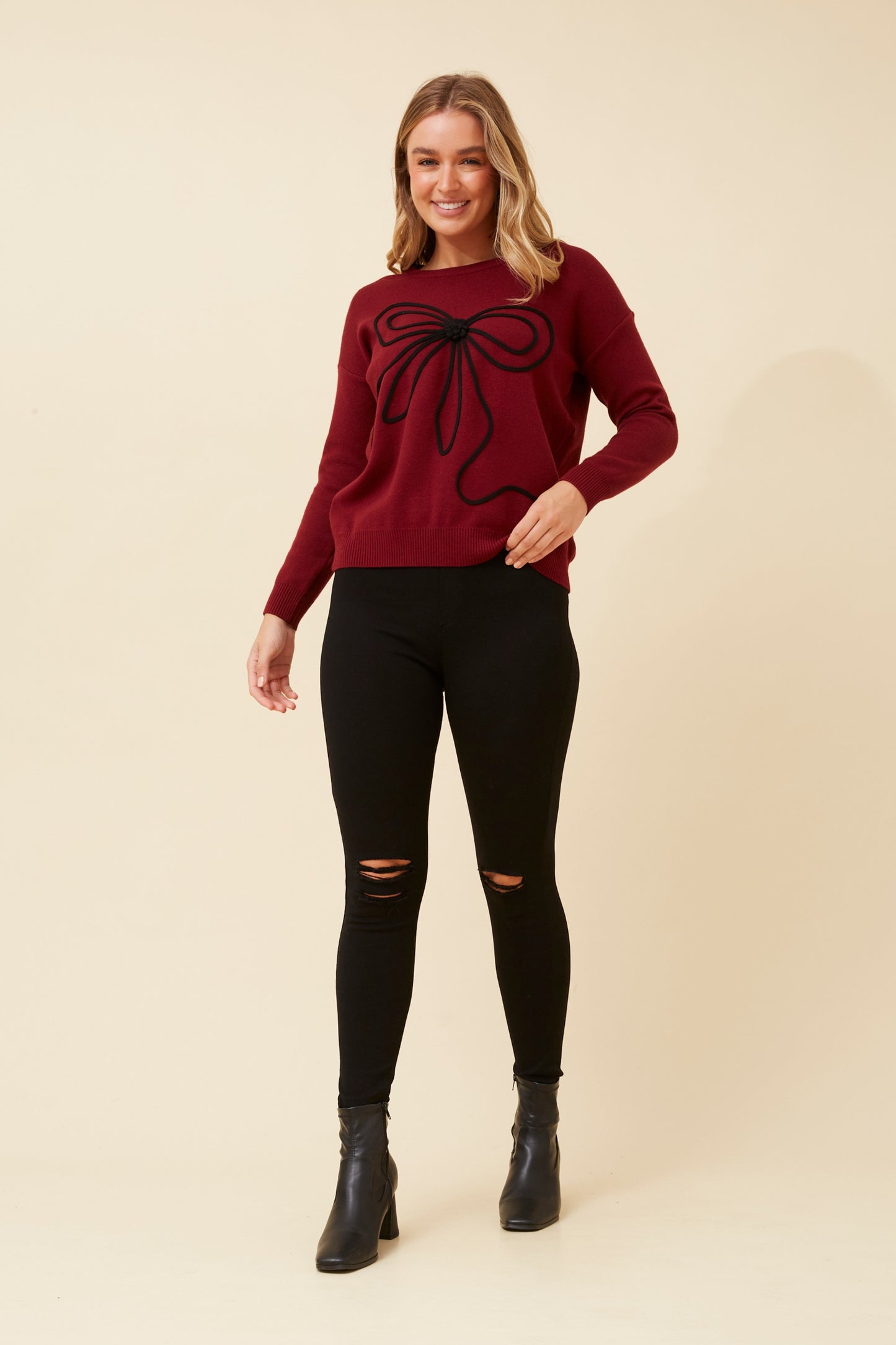 Ashley Bow Knit KP522493 Burgundy