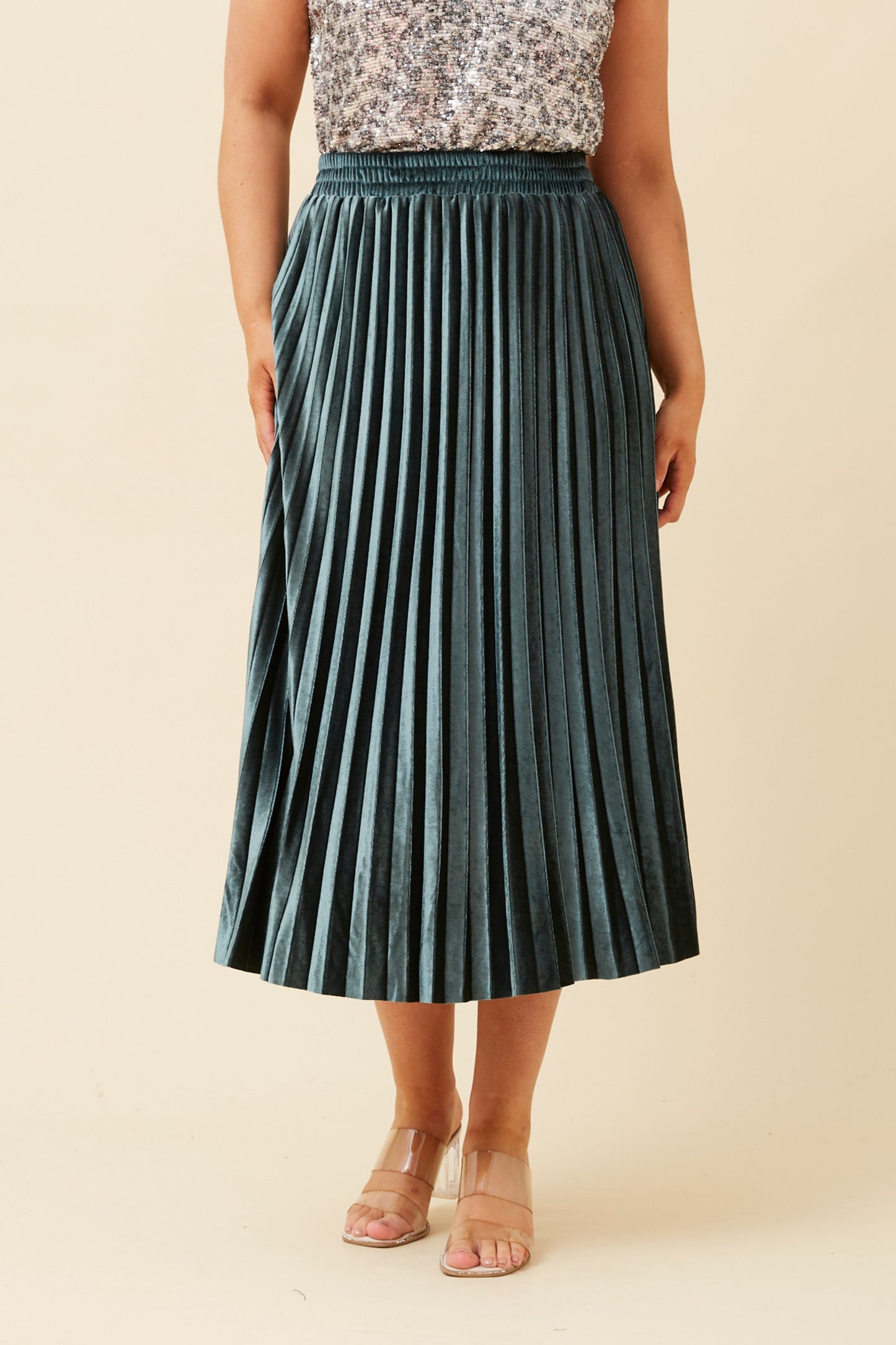 Cory Pleated Midi Skirt Emerald