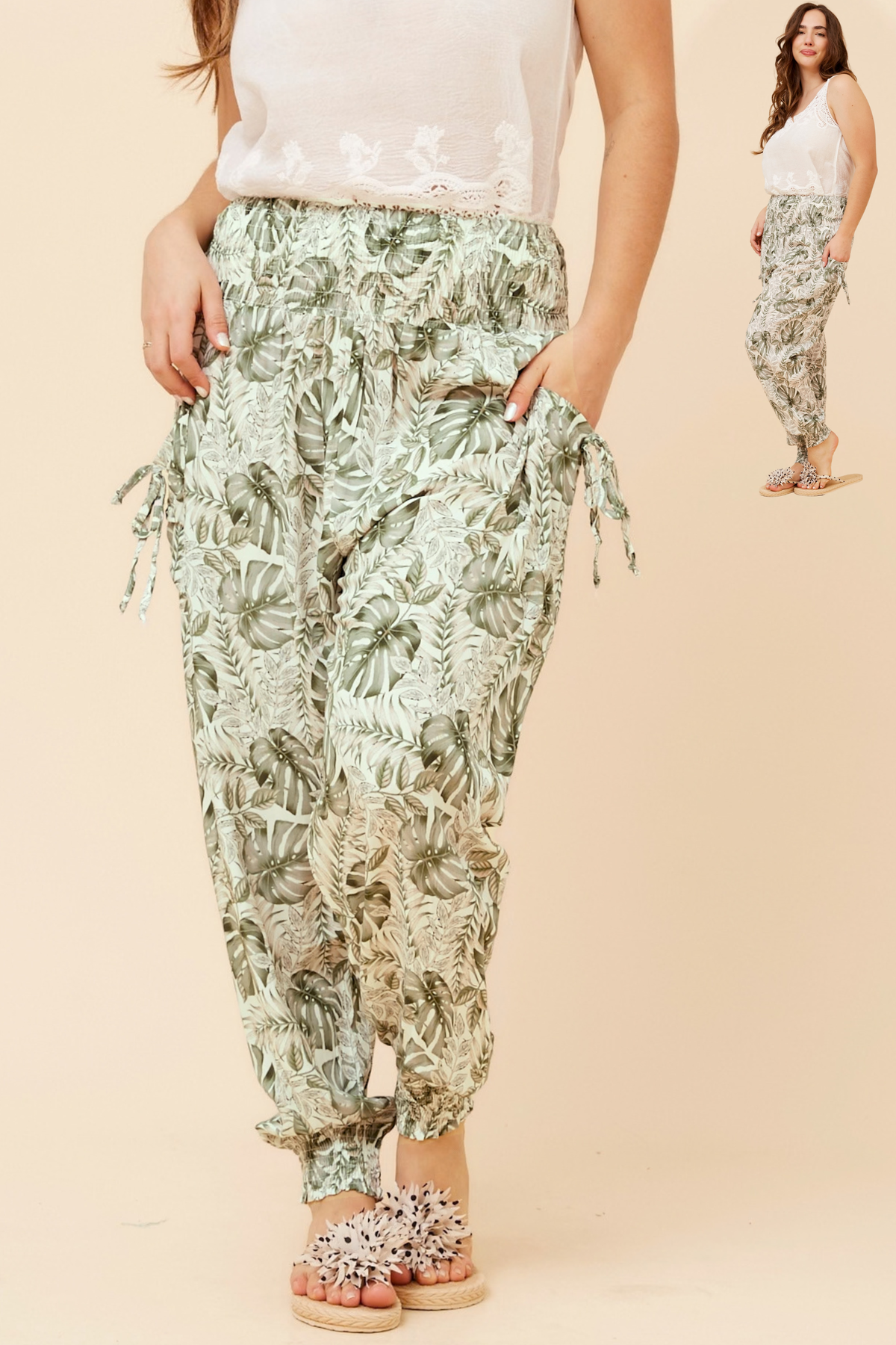 Floral Printed Harem Pants - P526491 Sage
