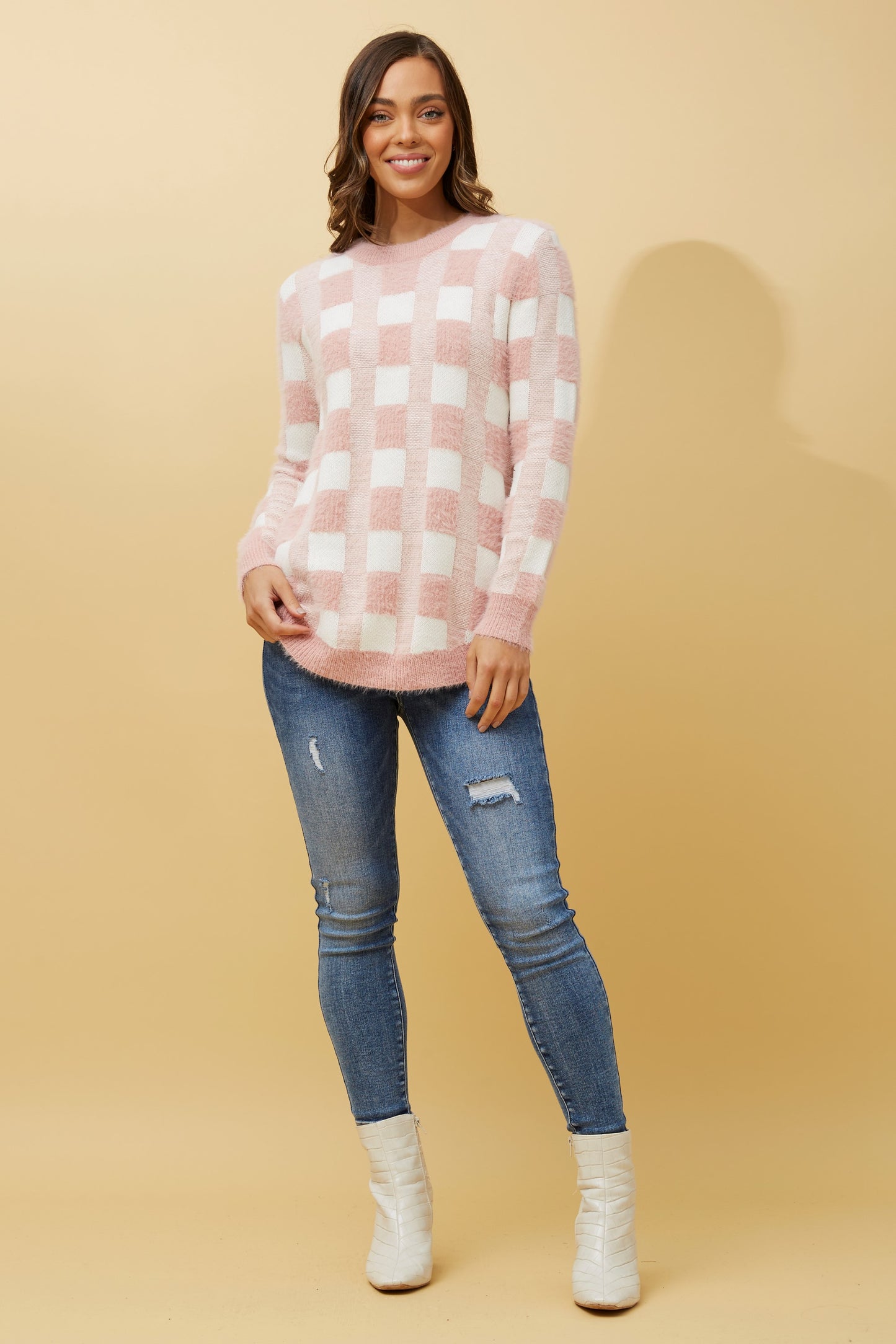 Eviya Check Pattern Knit KP513945 Blush