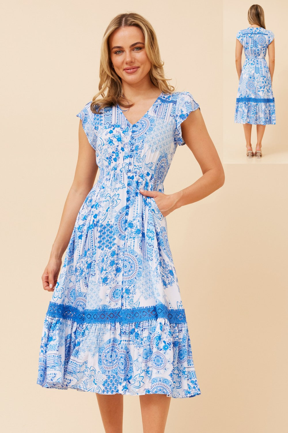 Serena Floral Print Midi Dress - D524057