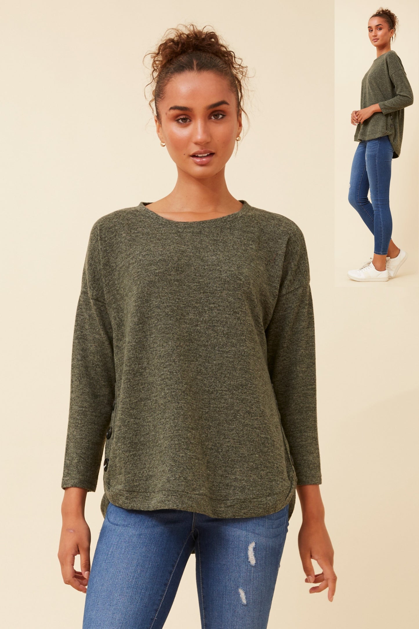 Ari Curved Hem Top T522369 Khaki