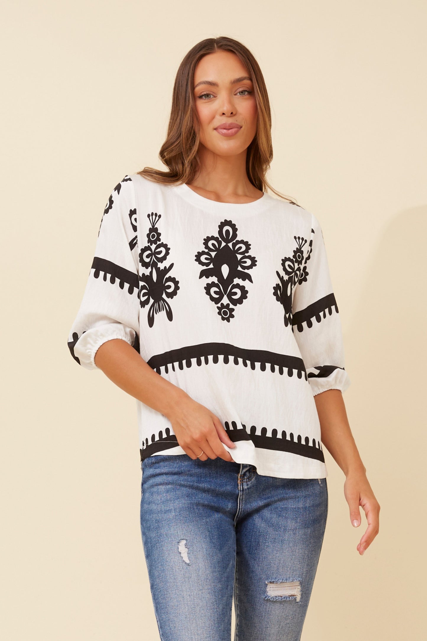 Amara Boho Print Blouse T523165 White