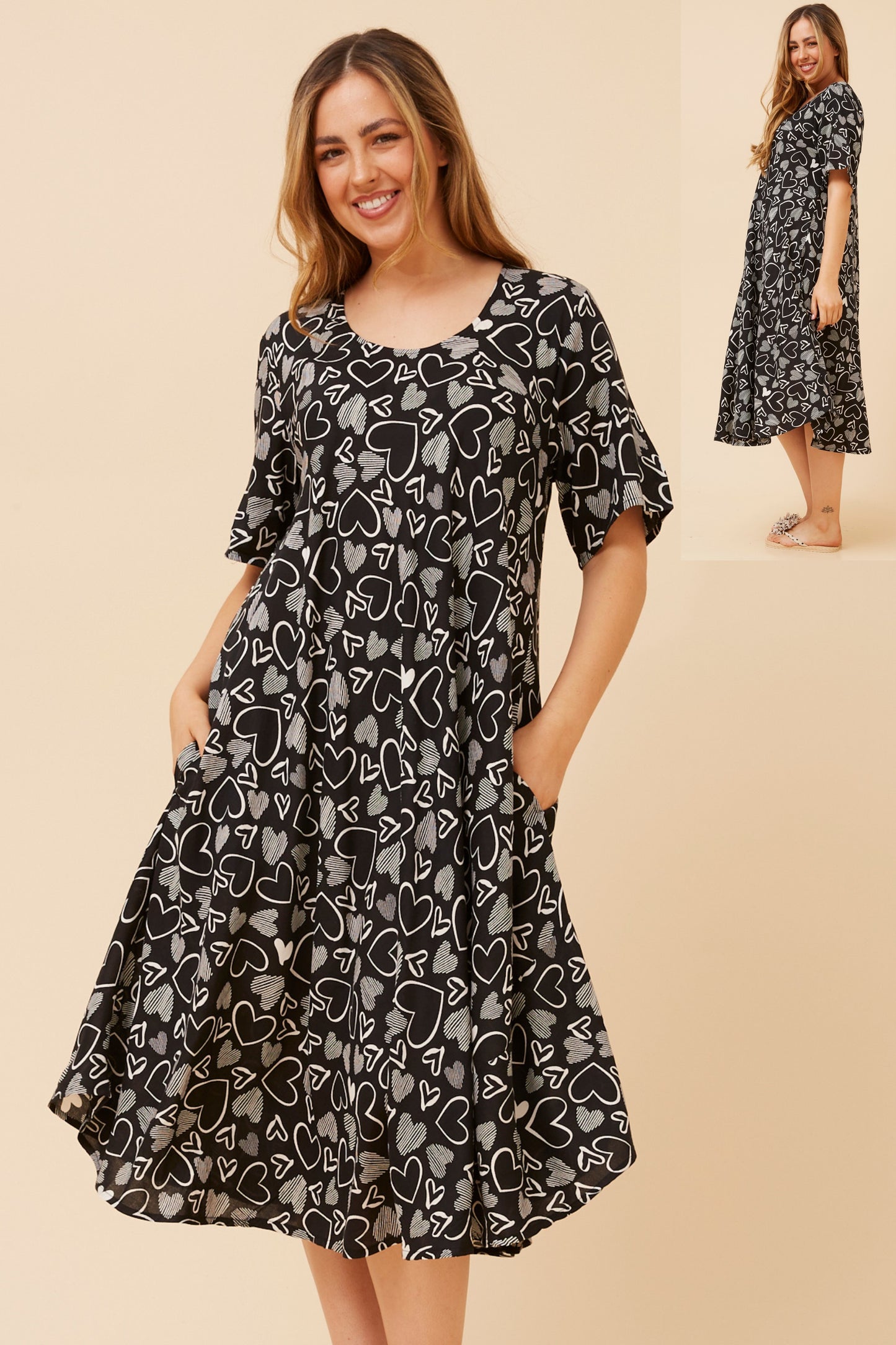 Lana Heart Pattern Print Dress D524902 Black