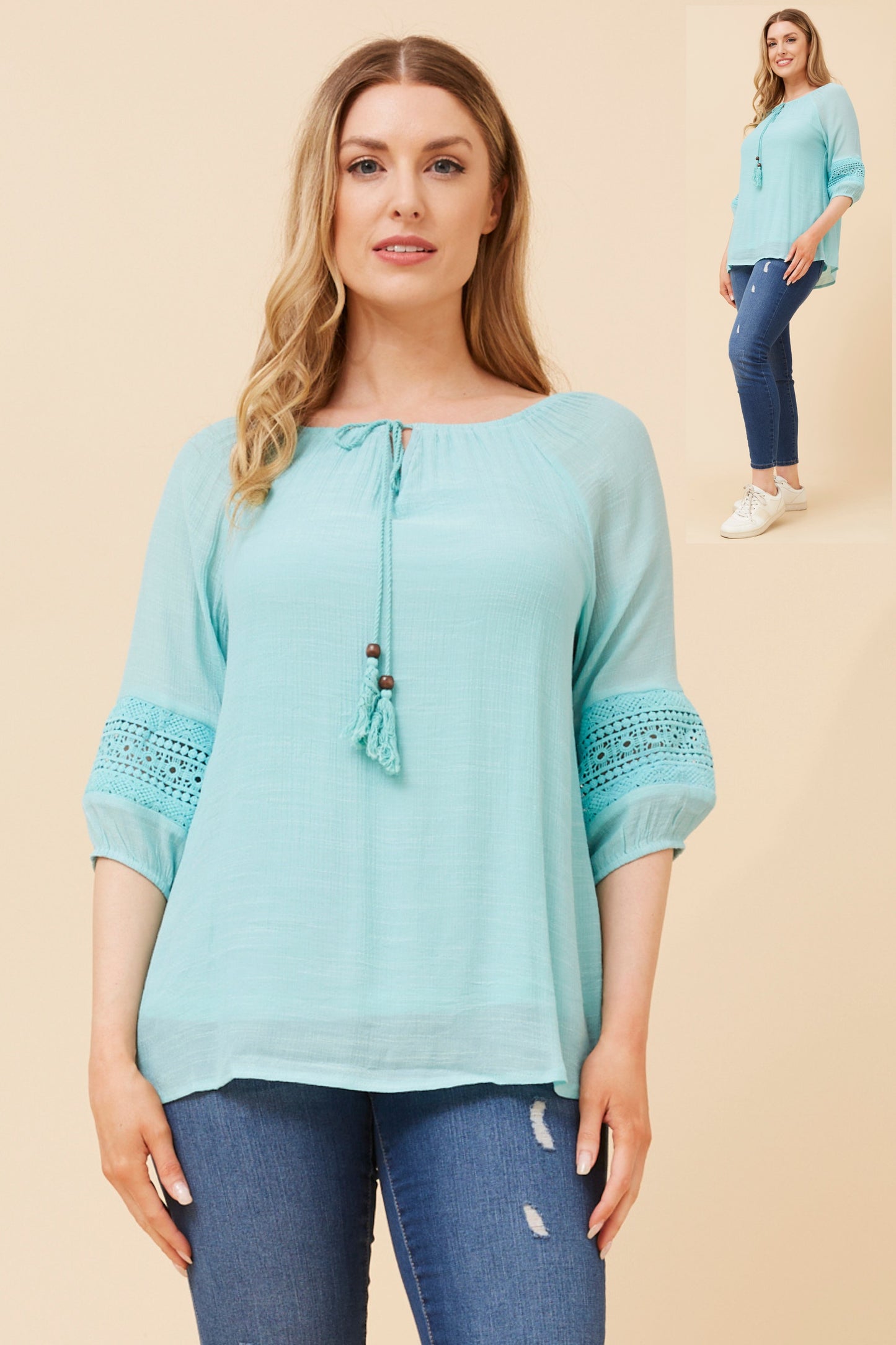 Reba Peasant Top - T521581 Artic Blue