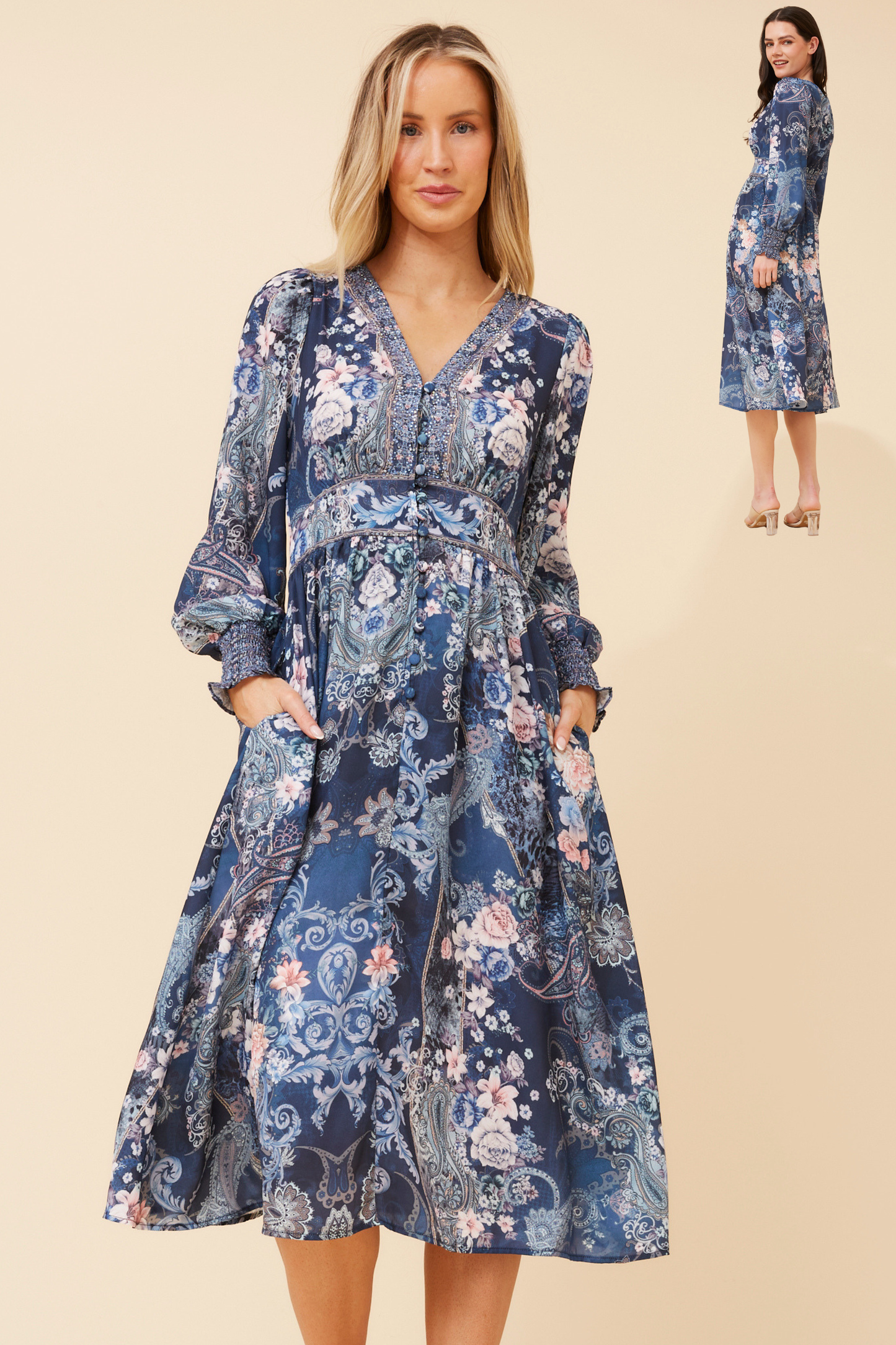 Rue Diamante Detail Midi Dress D524874 Navy