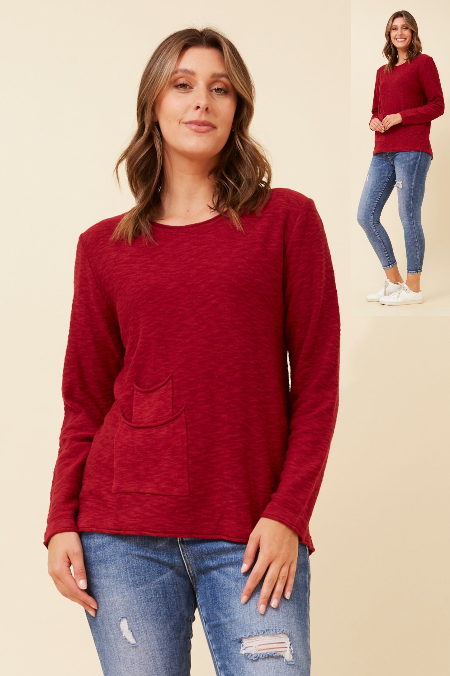 Maryaa Knit Pullover With Pocket Details Red  KP522279