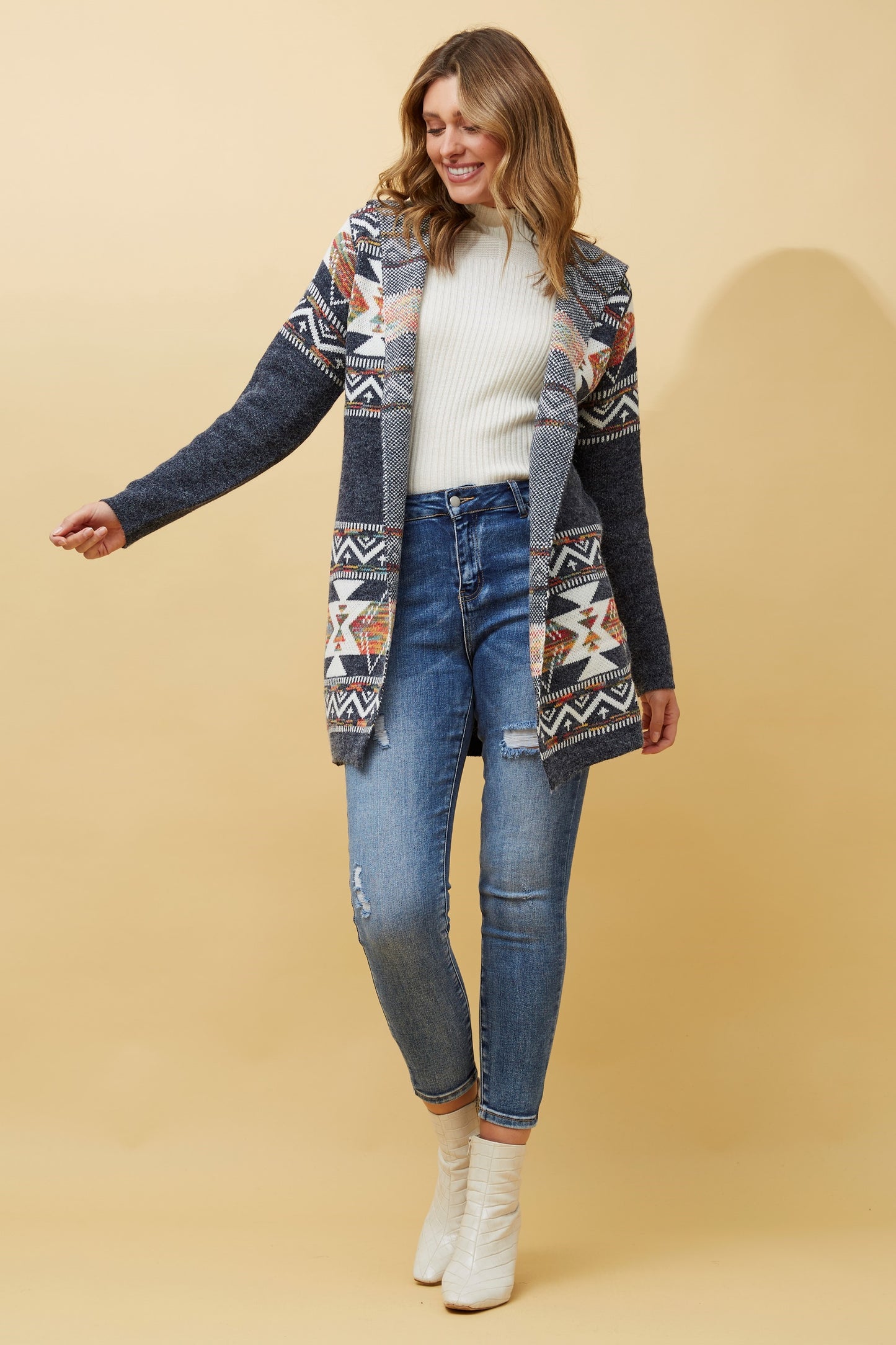 Ella Jacquard Knit Cardigan KC508538 Multi Navy
