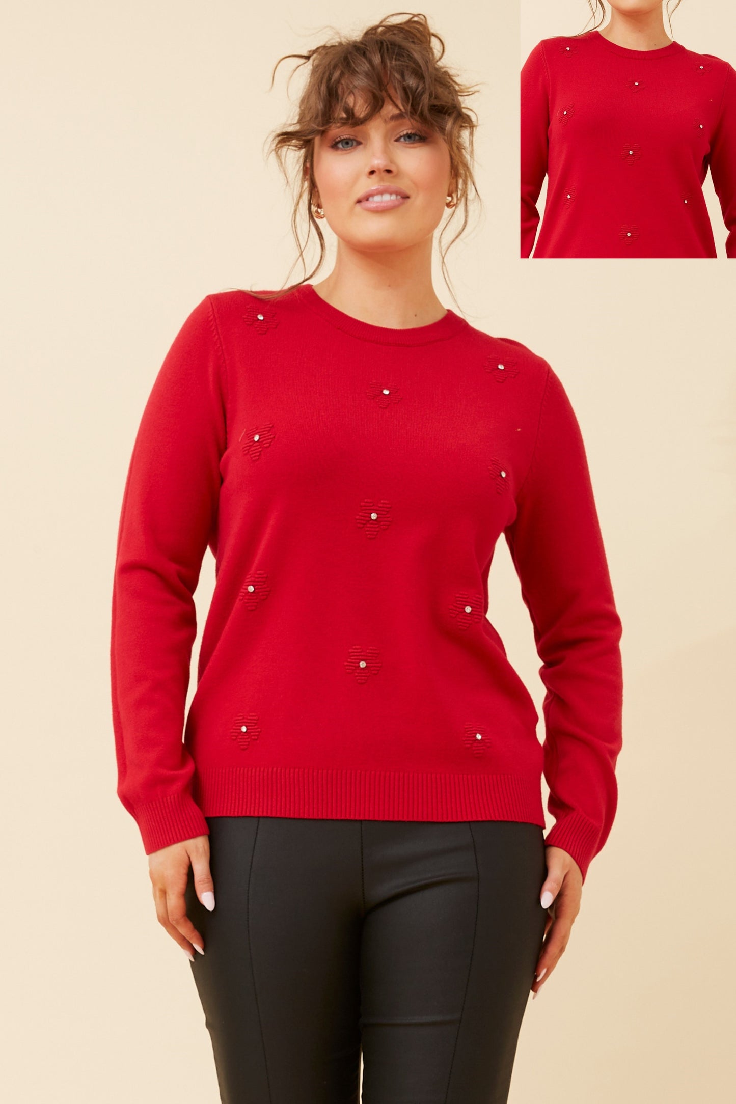 Angie Floral Embellished Knit Rich Red KP519089