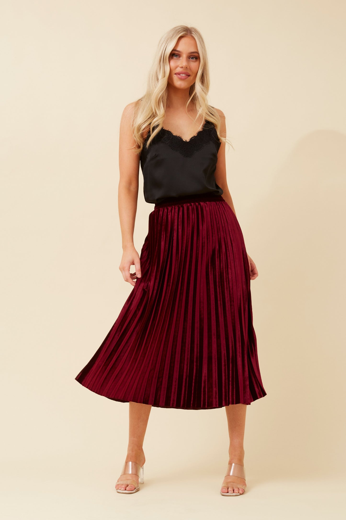Cory Pleated Midi Skirt S512646 Red
