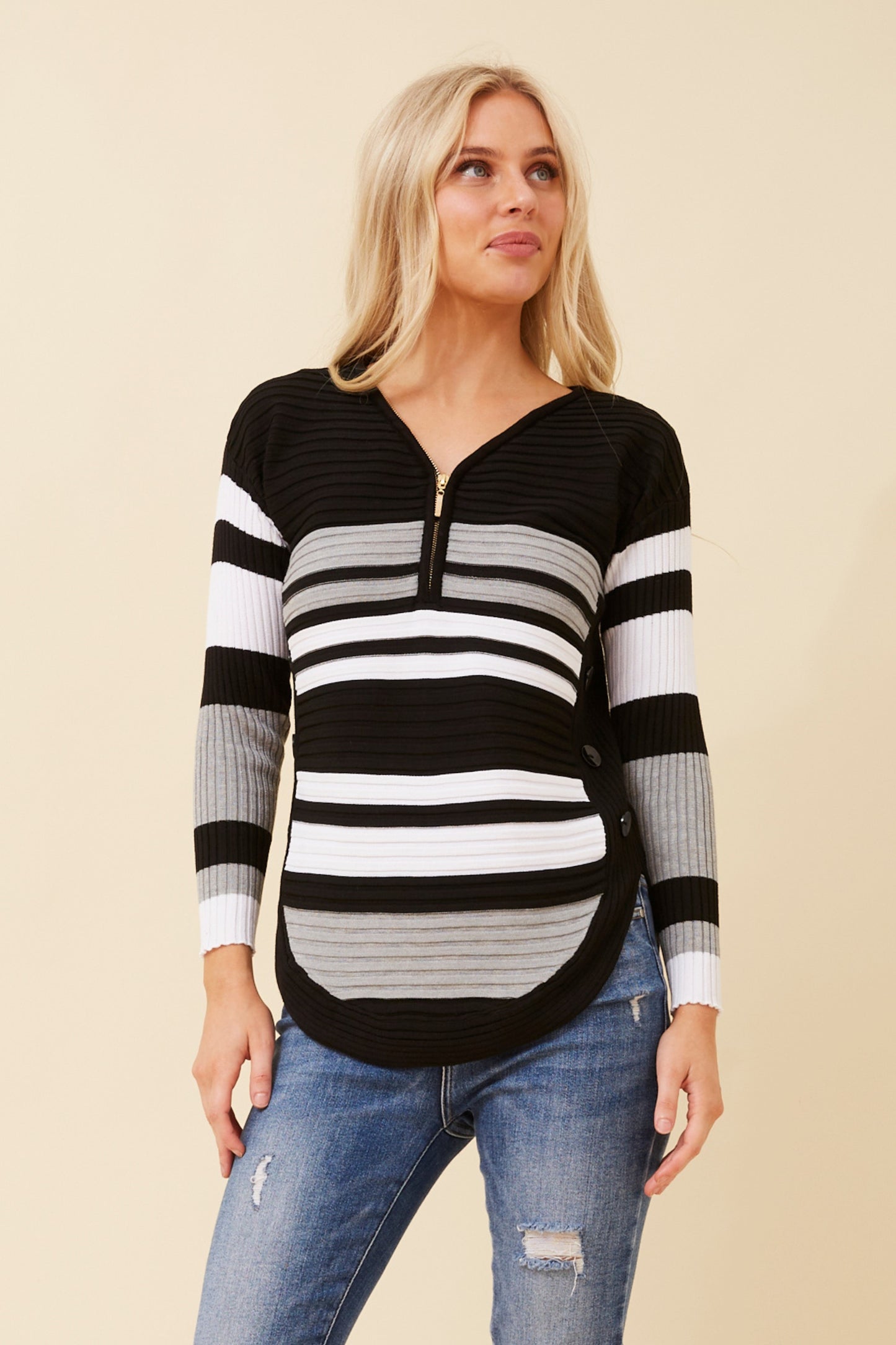 Artha Colour Block Knit Jumper Black KP171527