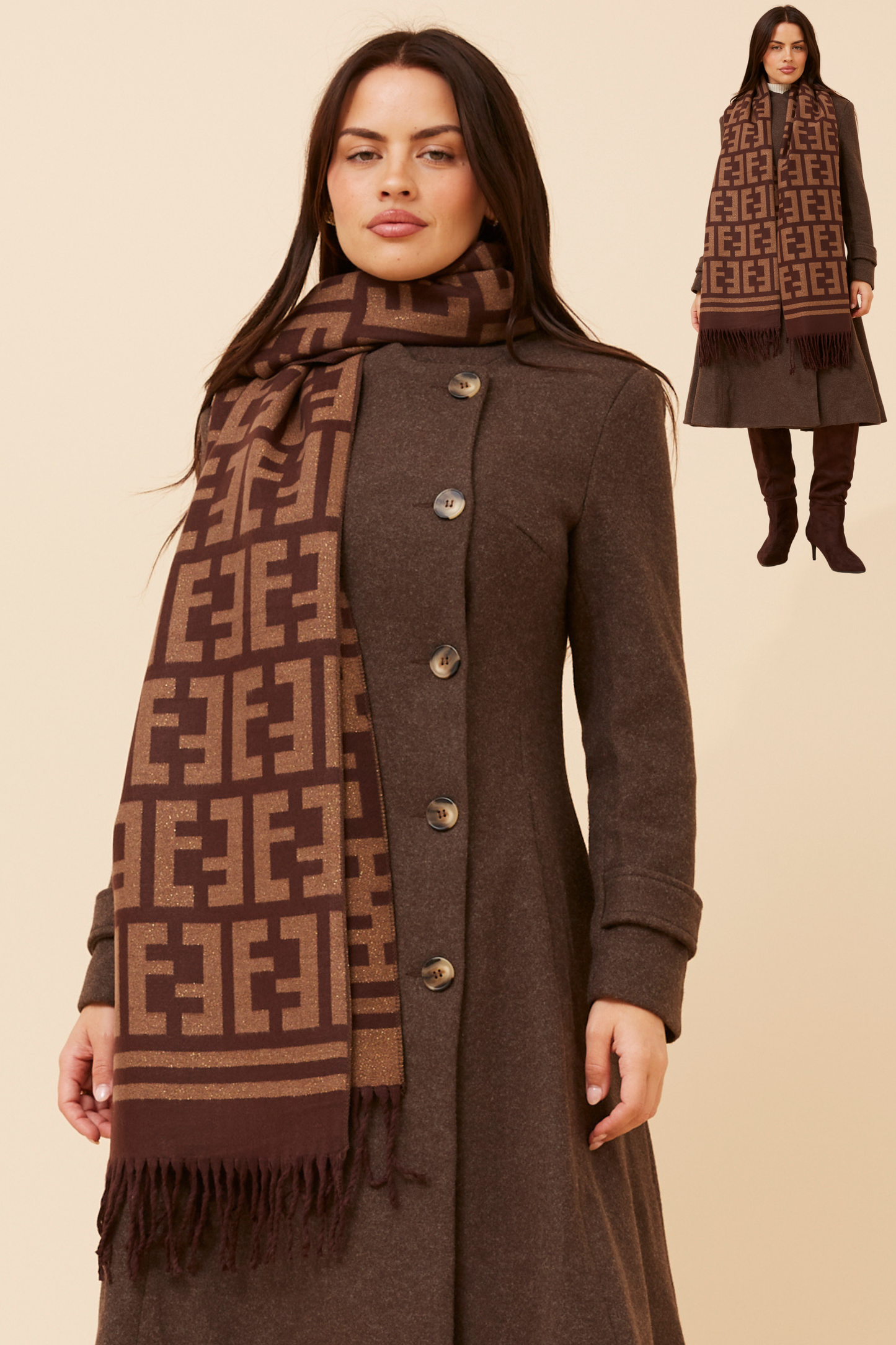 Abstract Print Glitter Scarf Chocolate SC517679