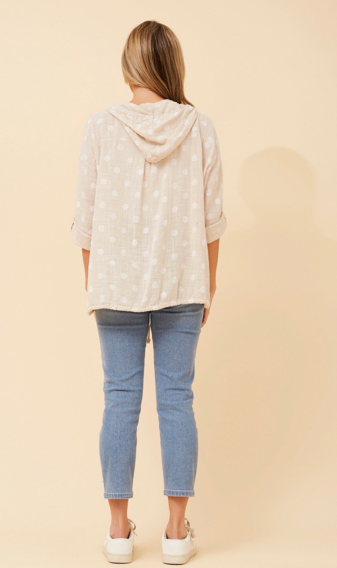 Seta Polka Dot Printed Hoody Jacket J526469 Beige/White