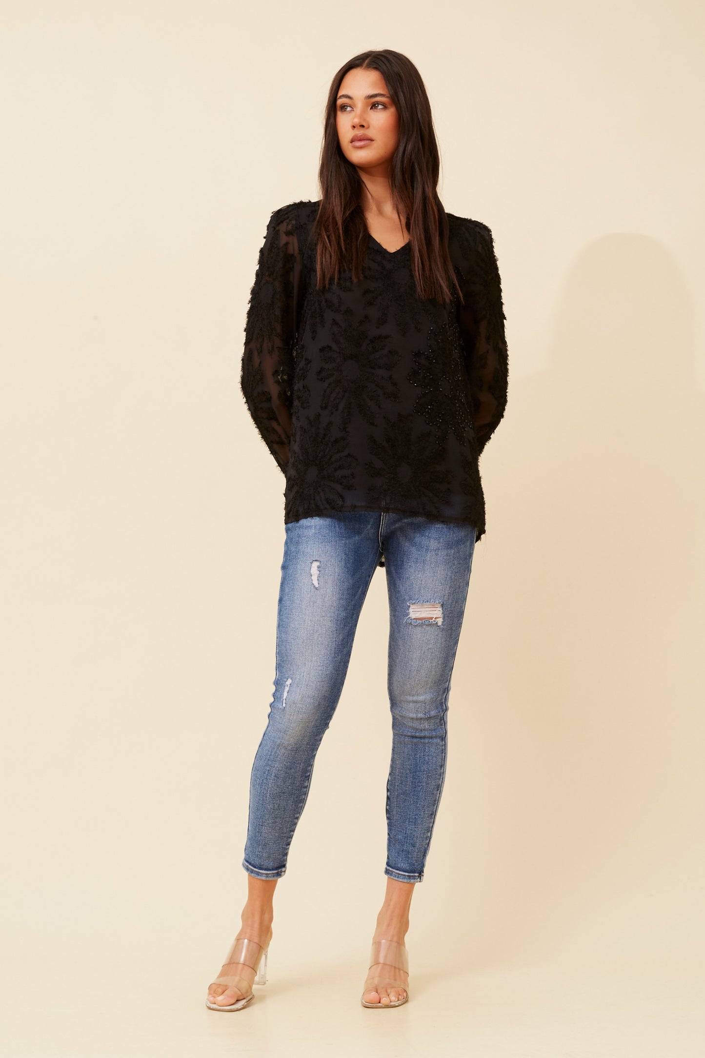 Azra Floral Pattern Blouse T733982 Black