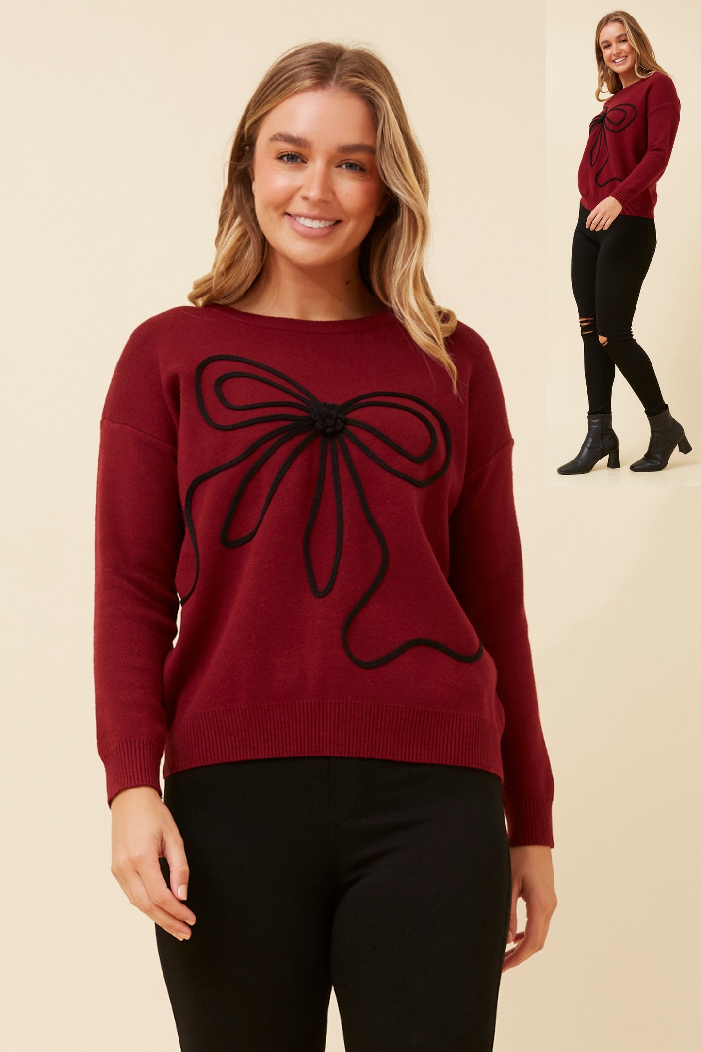 Ashley Bow Knit KP522493 Burgundy