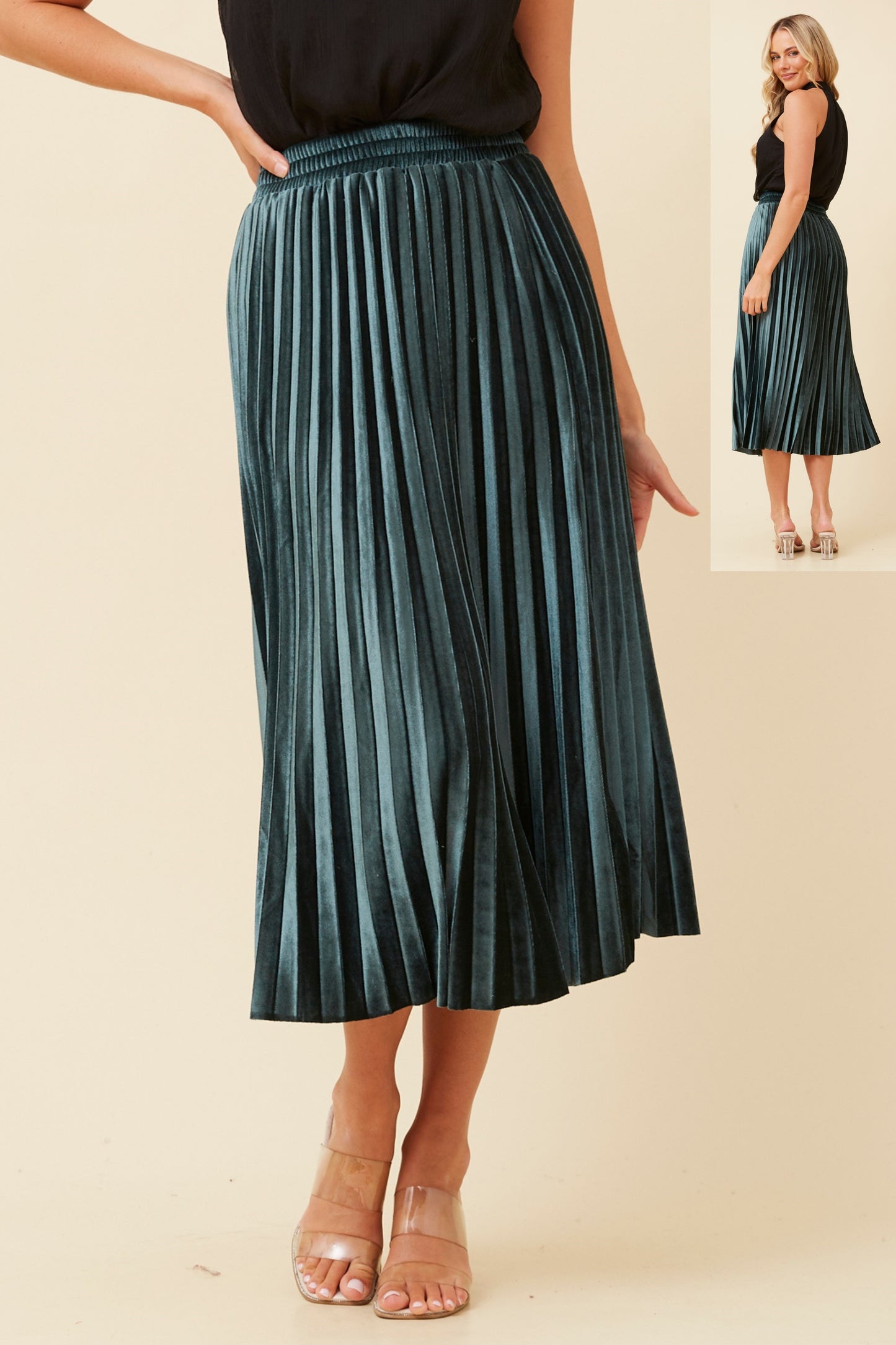 Cory Pleated Midi Skirt Emerald