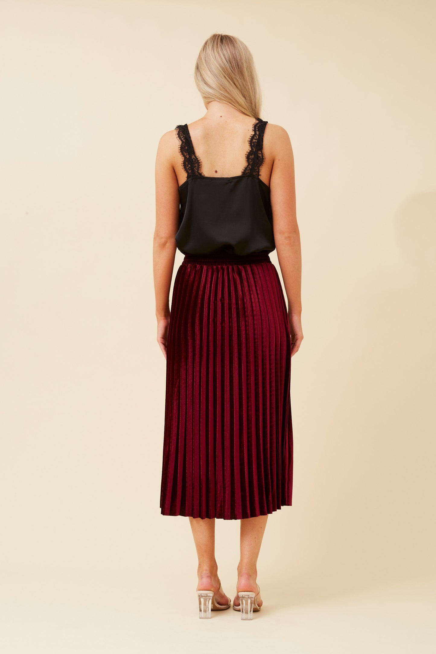 Cory Pleated Midi Skirt S512646 Red