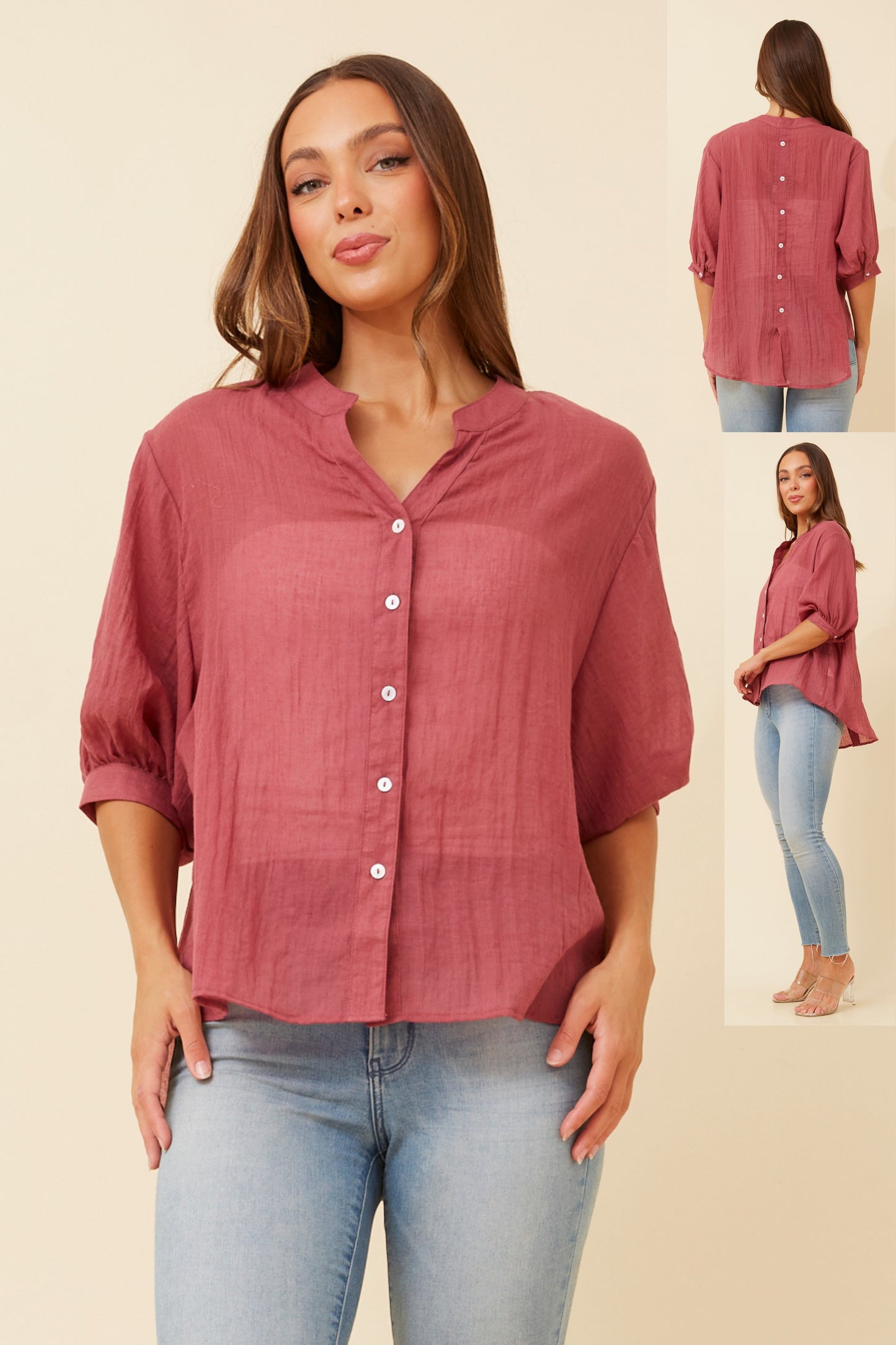 Rosa Shirt with Back Button Detail - Red Dahlia T511586