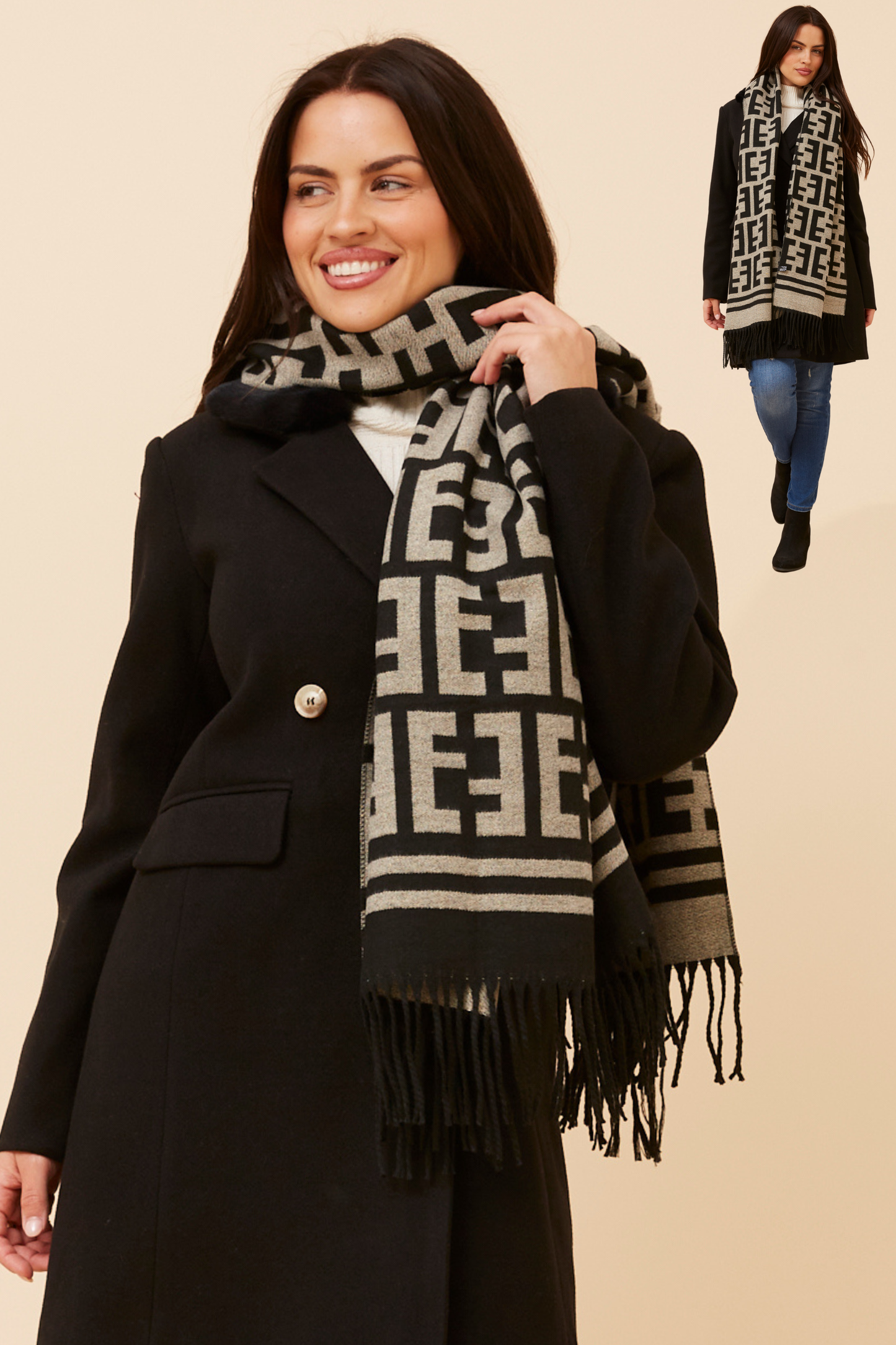 Abstract Print Glitter Scarf SC517679 Black