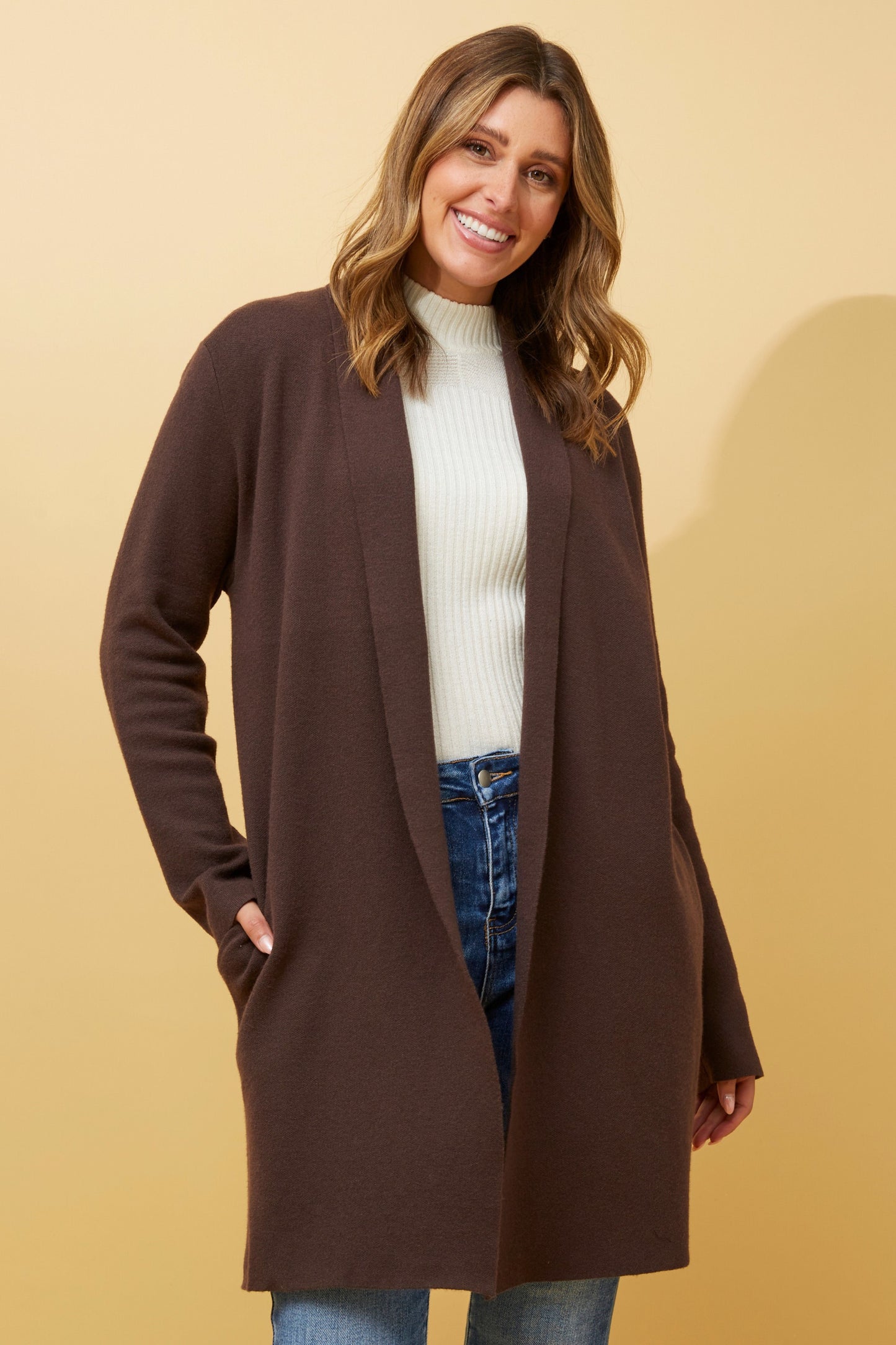 Shawl Collar Knitted Cardigan KC508475 Chocolate