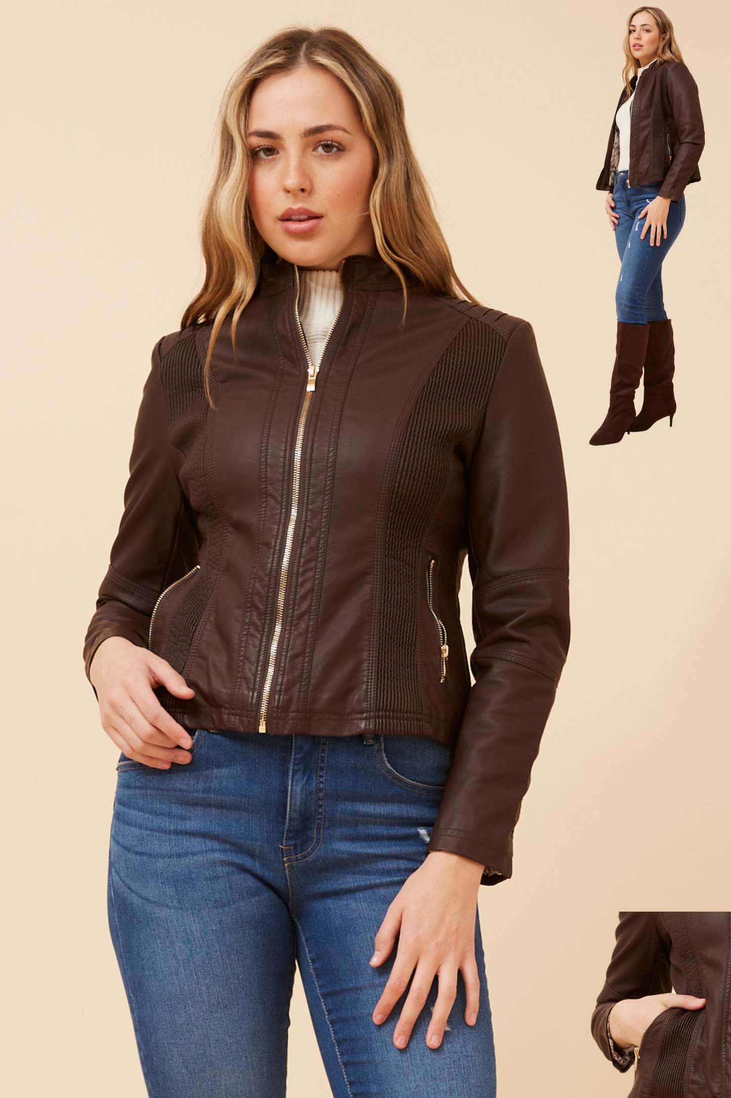 Colette Leather Biker Jacket J508609 Chocolate