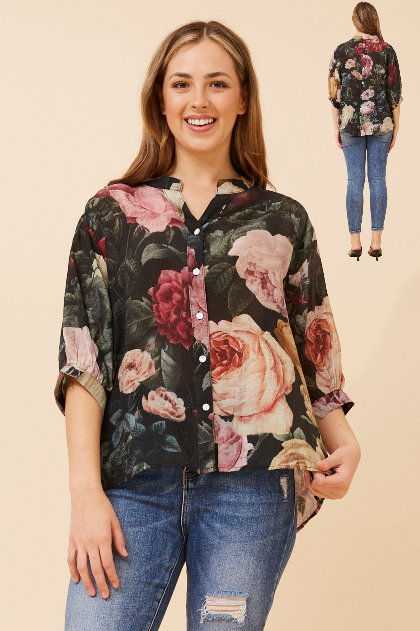Rosa Floral Shirt with Back Button Detail - T526398
