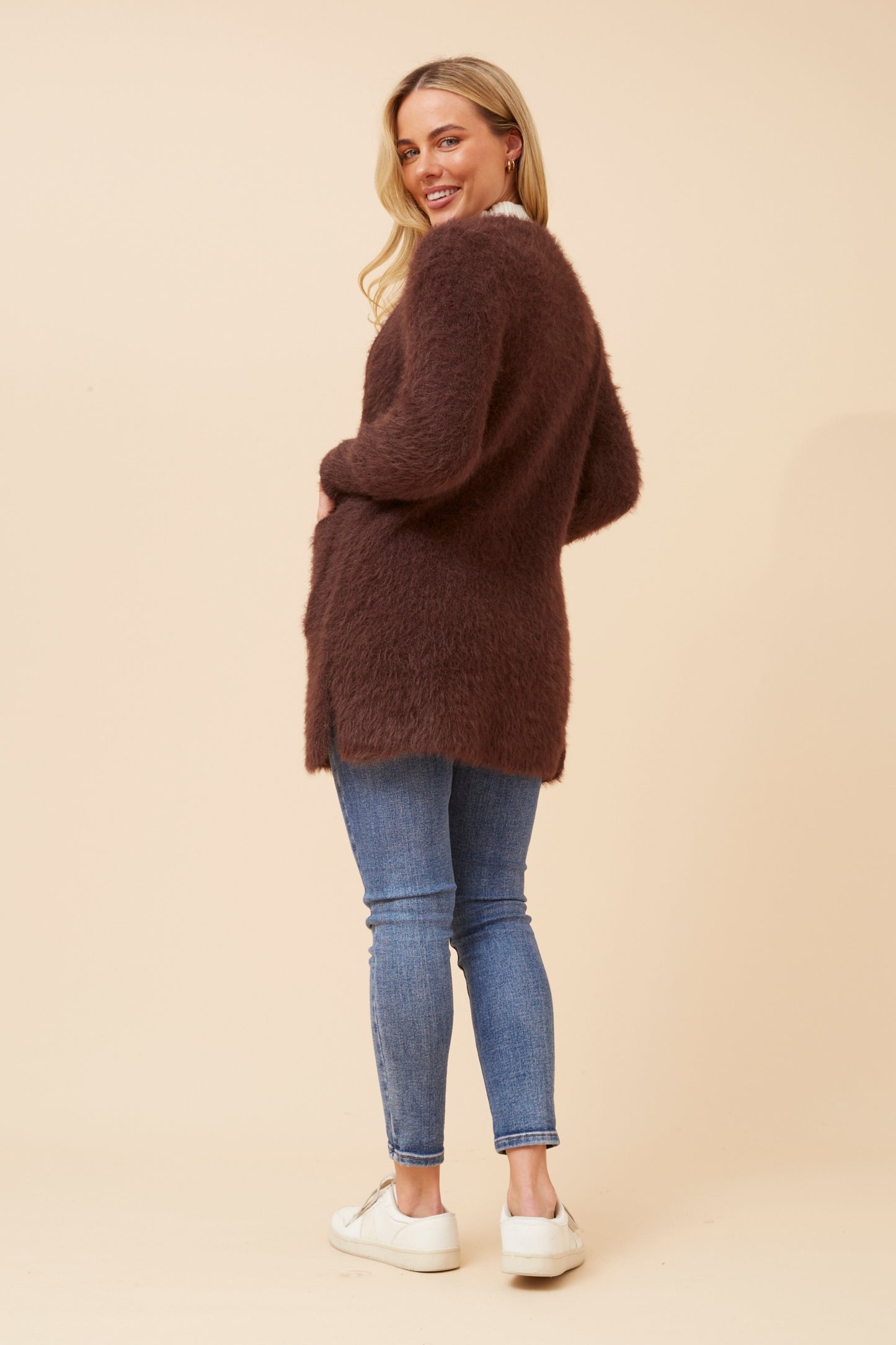 Davie Long Sleeves Eyelash Knit Cardigan KC522871 - Chocolate