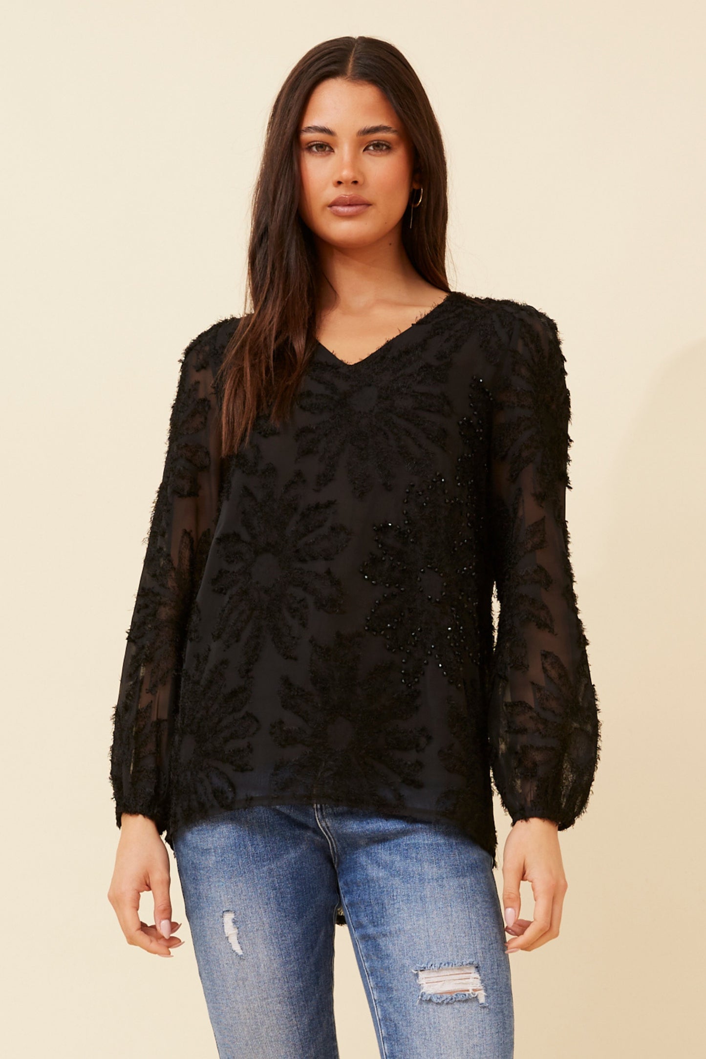 Azra Floral Pattern Blouse T733982 Black