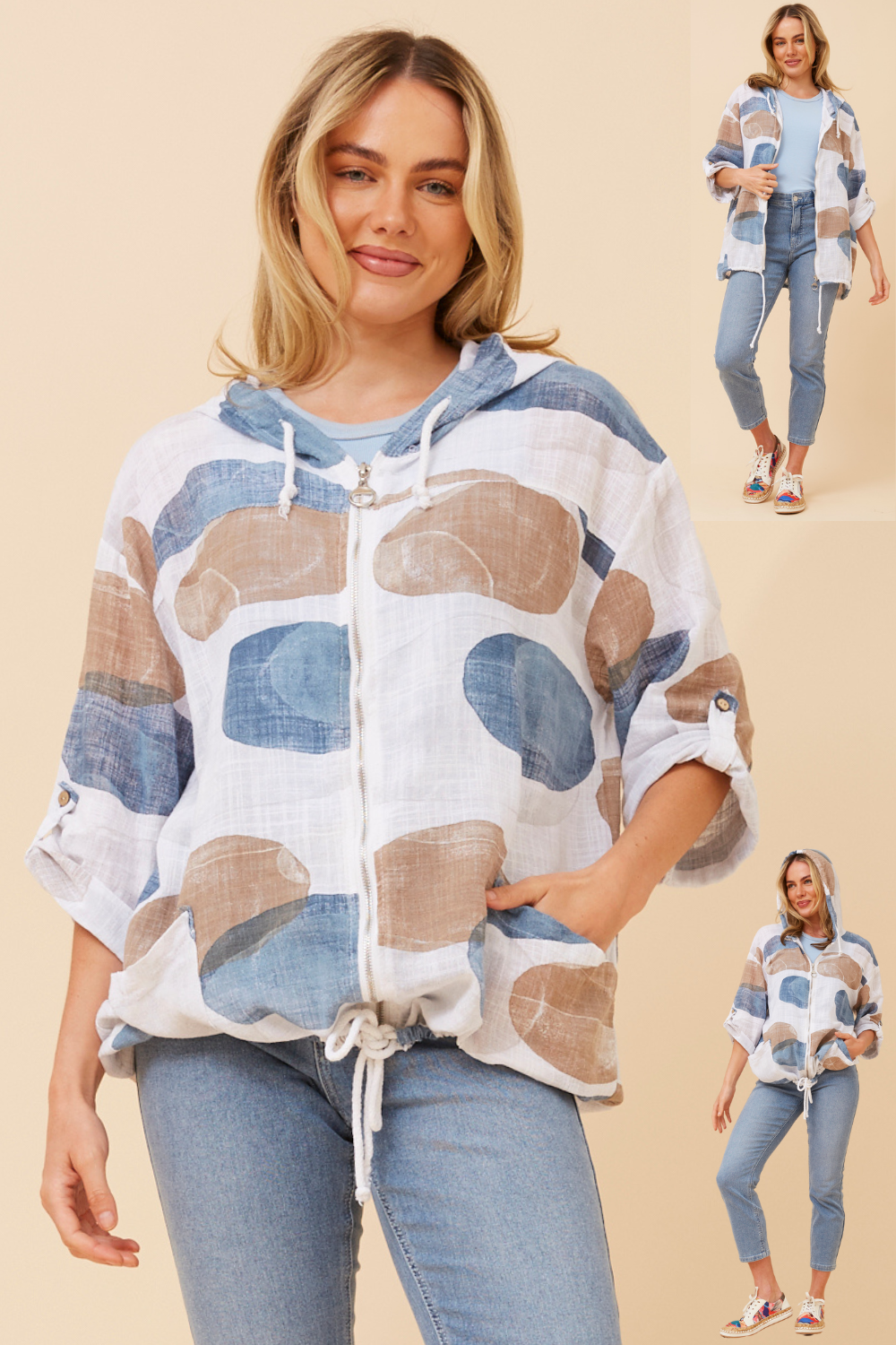 Seta Abstract Printed Hoody Jacket J526219 White